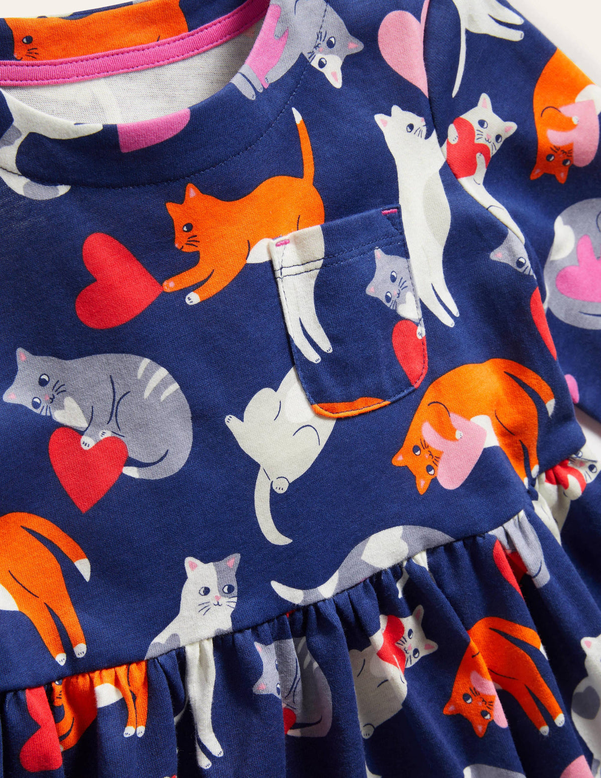 Long Sleeve Fun Jersey Dress-Starboard Blue Love Cats - Image 3