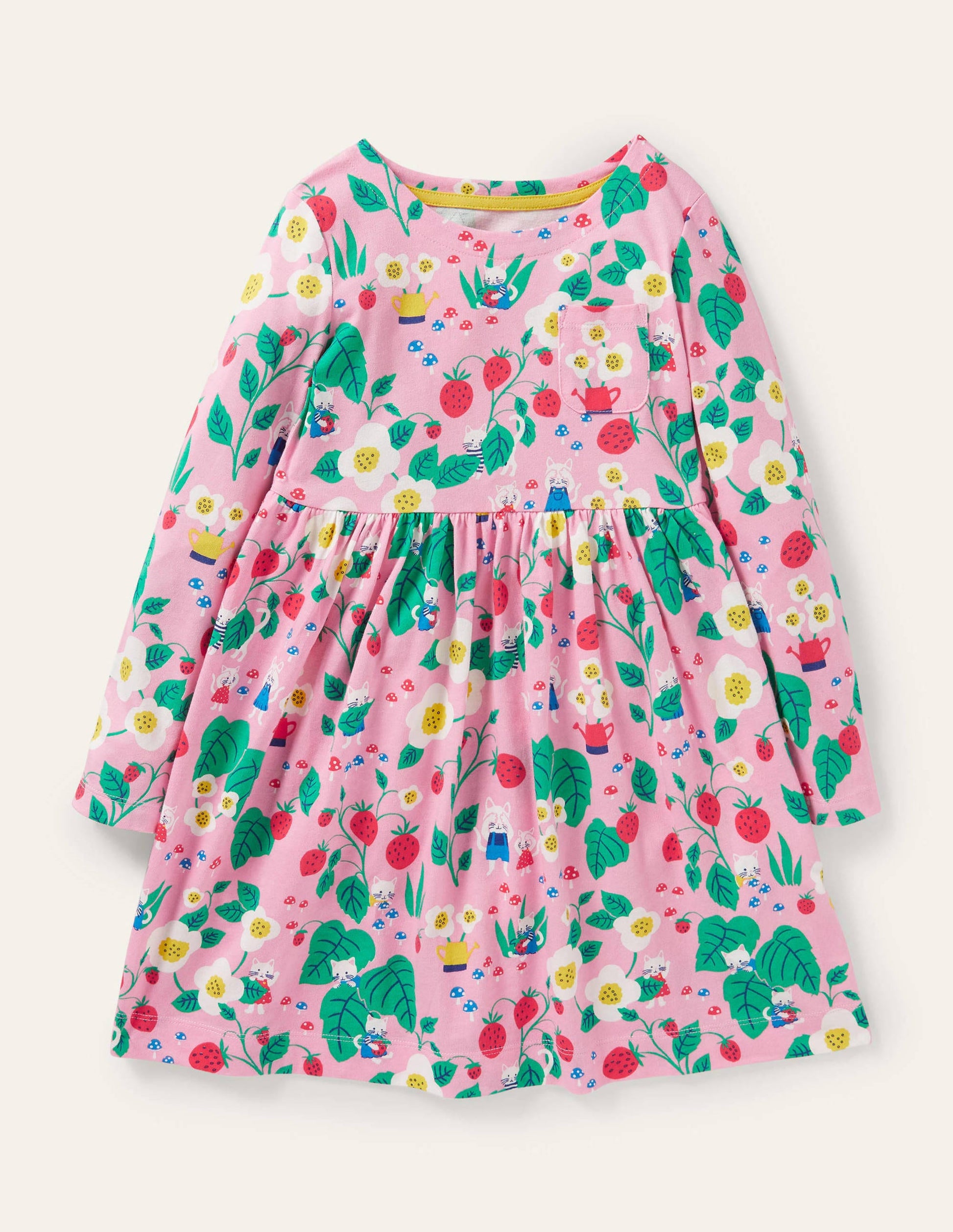 Pink Strawberry Print Long Sleeve Dress-Pink Lemonade Strawberry Patch-1