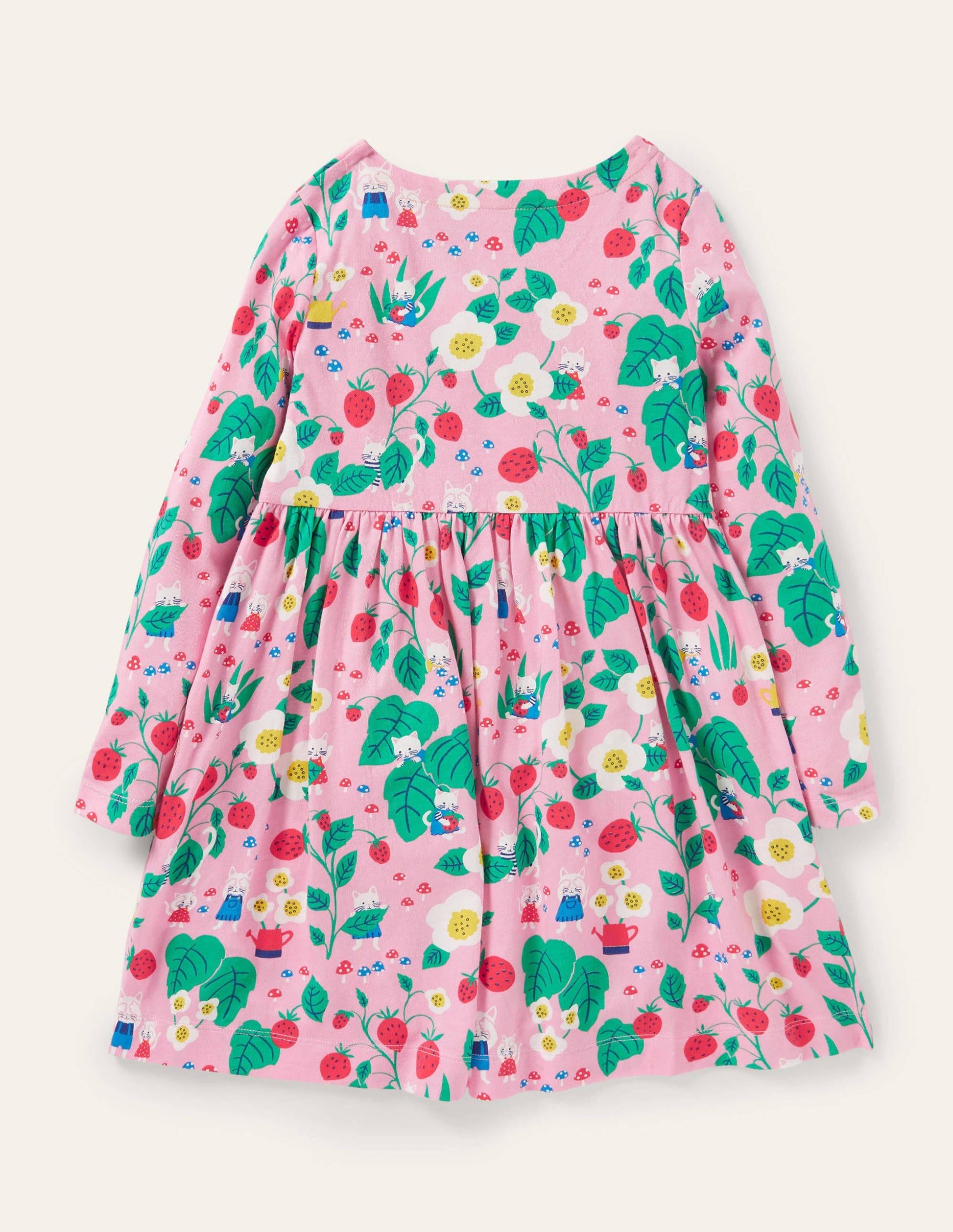Pink Strawberry Print Long Sleeve Dress-Pink Lemonade Strawberry Patch-2
