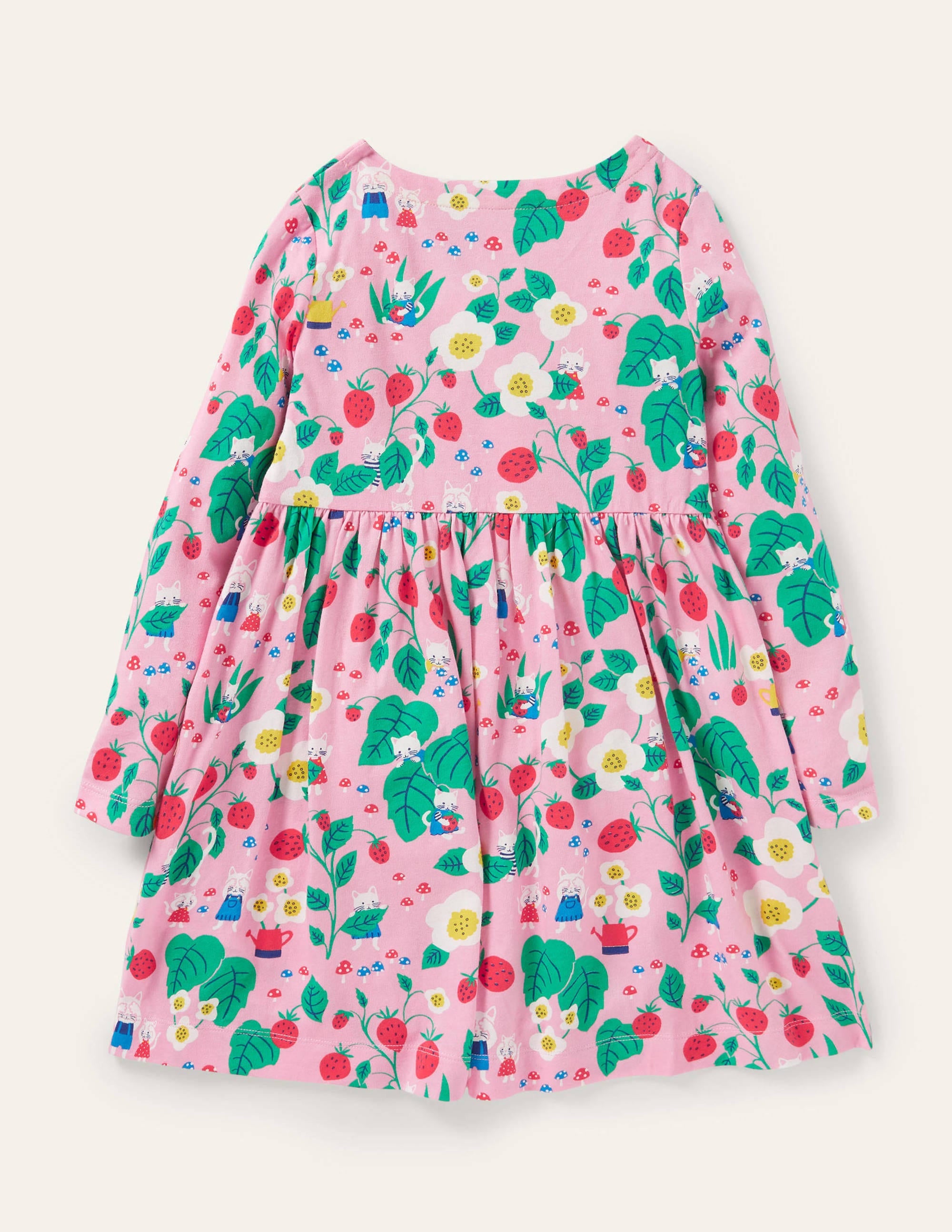Pink Strawberry Print Long Sleeve Dress-Pink Lemonade Strawberry Patch - Image 2