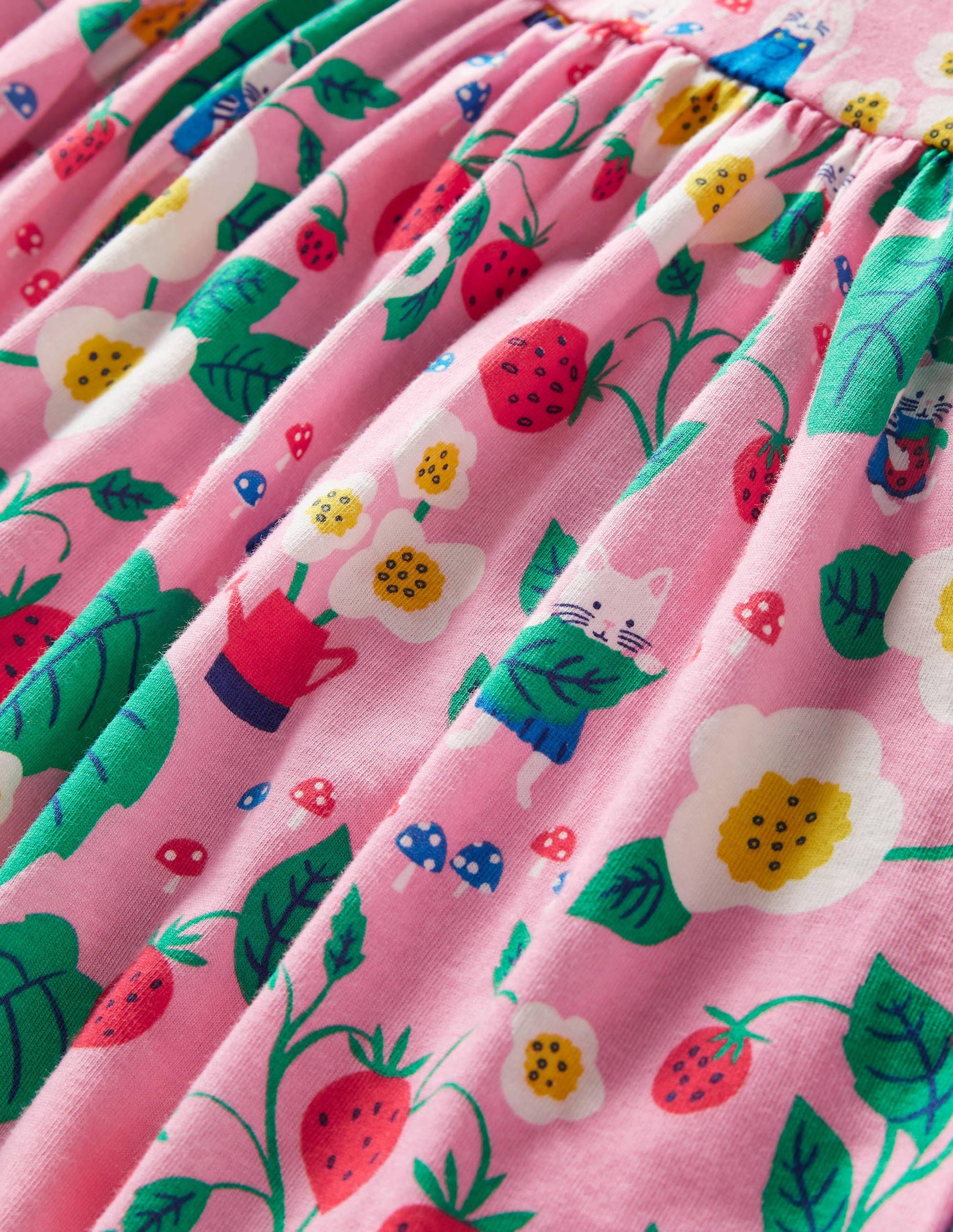 Pink Strawberry Print Long Sleeve Dress-Pink Lemonade Strawberry Patch-3