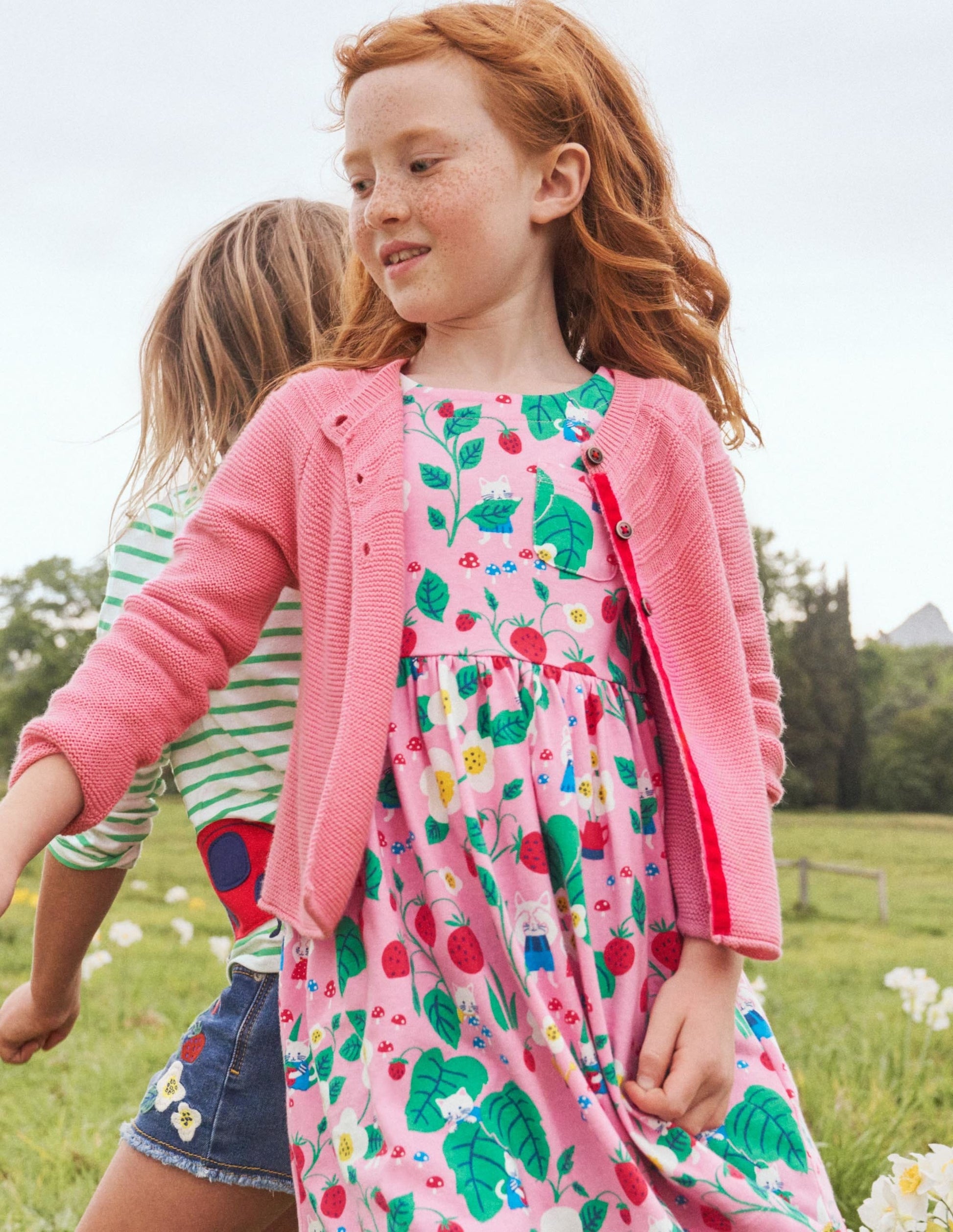 Pink Strawberry Print Long Sleeve Dress-Pink Lemonade Strawberry Patch-4
