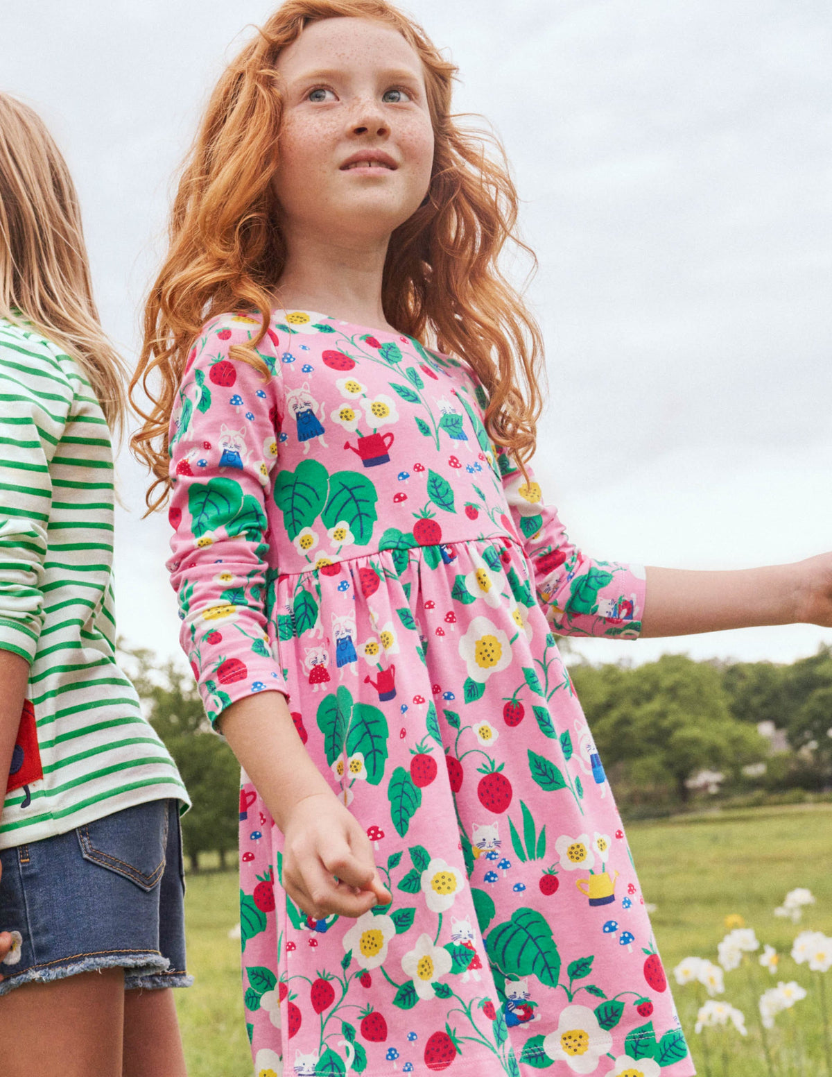 Pink Strawberry Print Long Sleeve Dress-Pink Lemonade Strawberry Patch-5