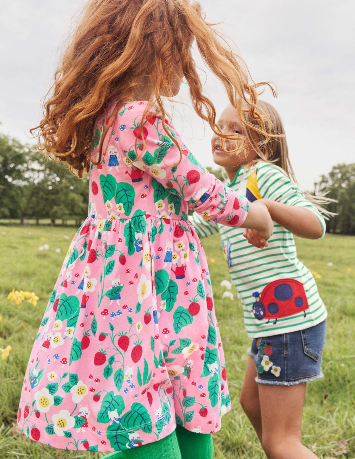 Pink Strawberry Print Long Sleeve Dress-Pink Lemonade Strawberry Patch - Image 6