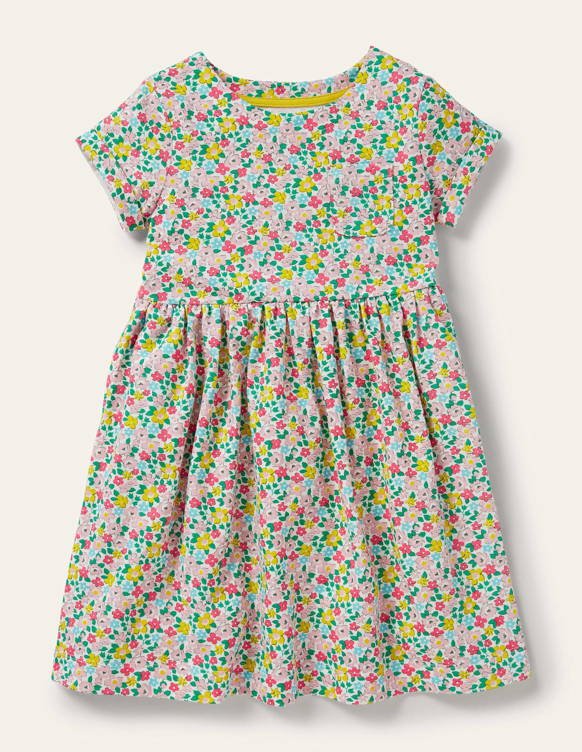 Short Sleeve Fun Jersey Dress-Multi Spring Floral-1