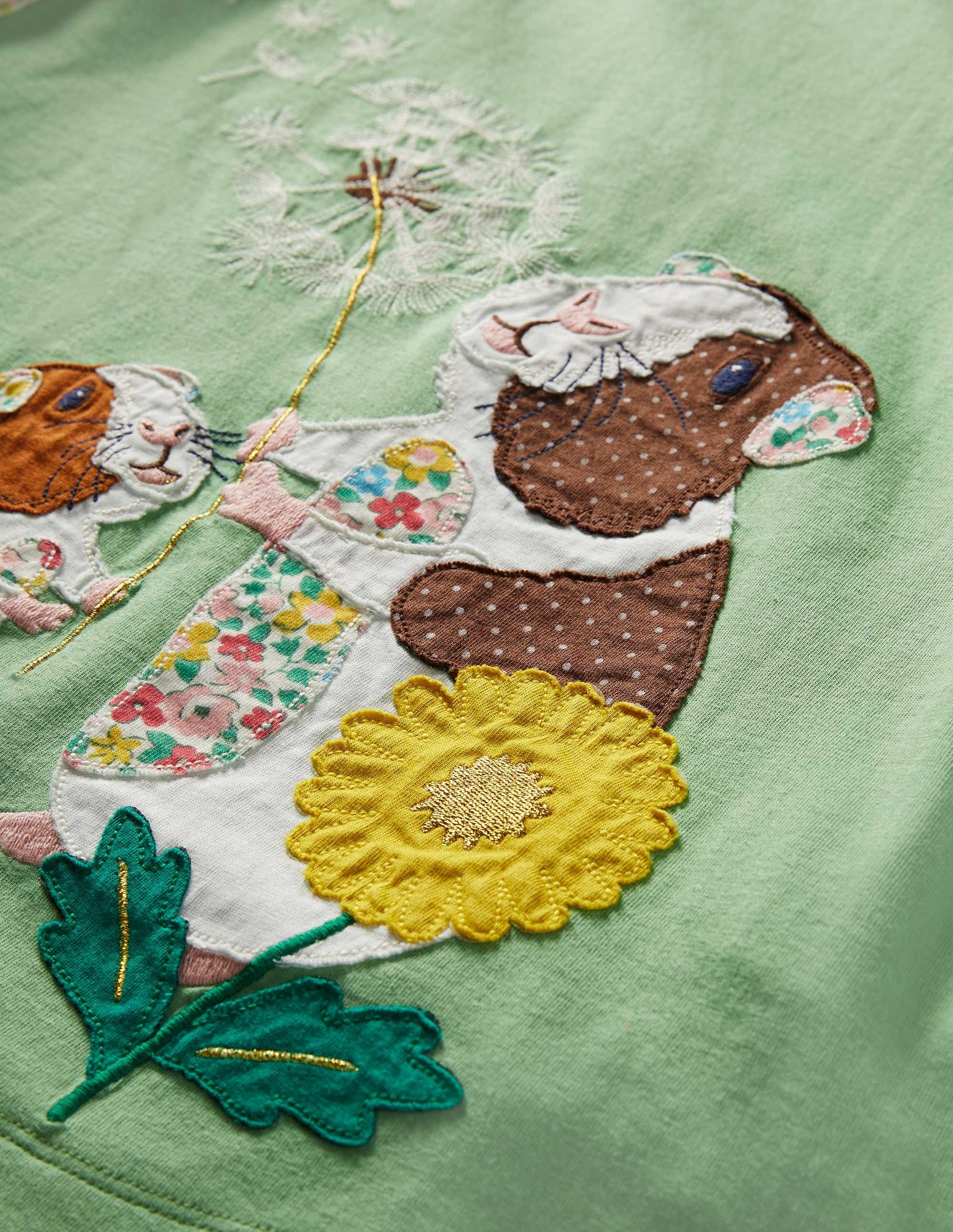 Long Sleeve Appliqué Dress-Aloe Green Guinea Pigs - Image 3