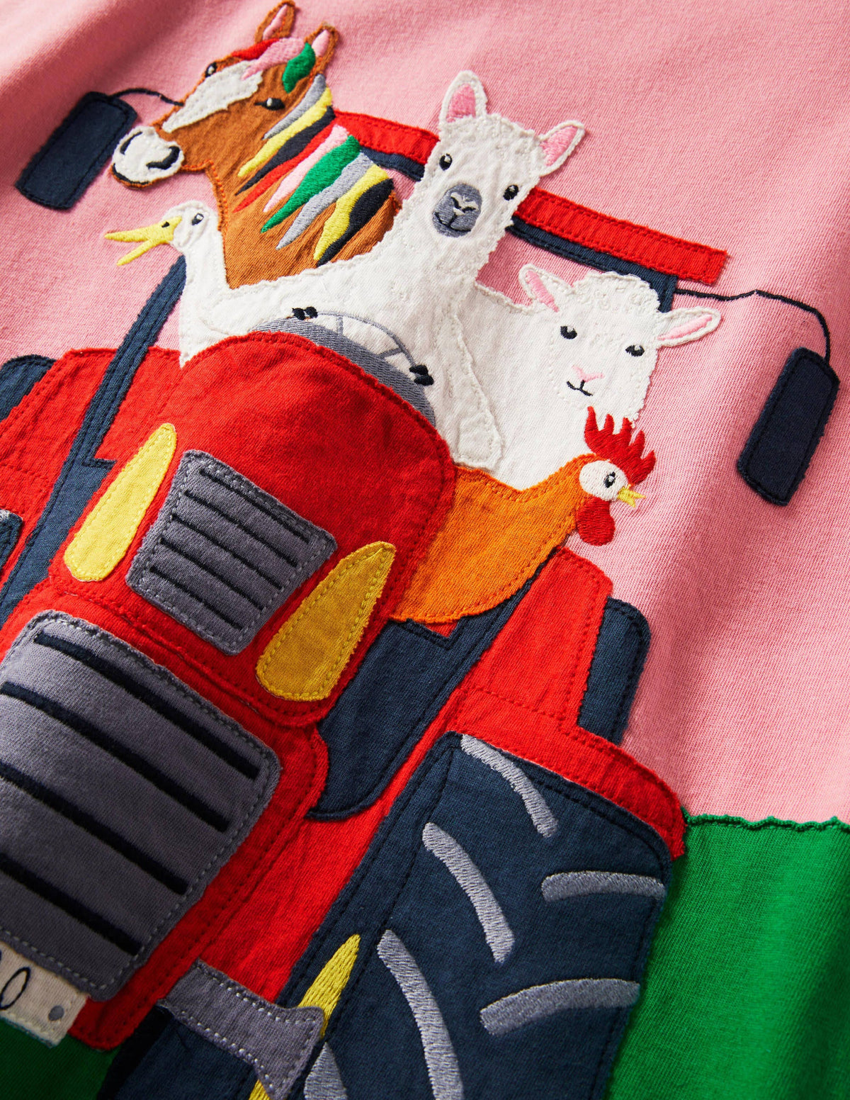 Long Sleeve Appliqué Dress-Bright Petal Pink Tractor - Image 3