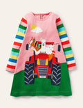 Long Sleeve Appliqué Dress-Bright Petal Pink Tractor