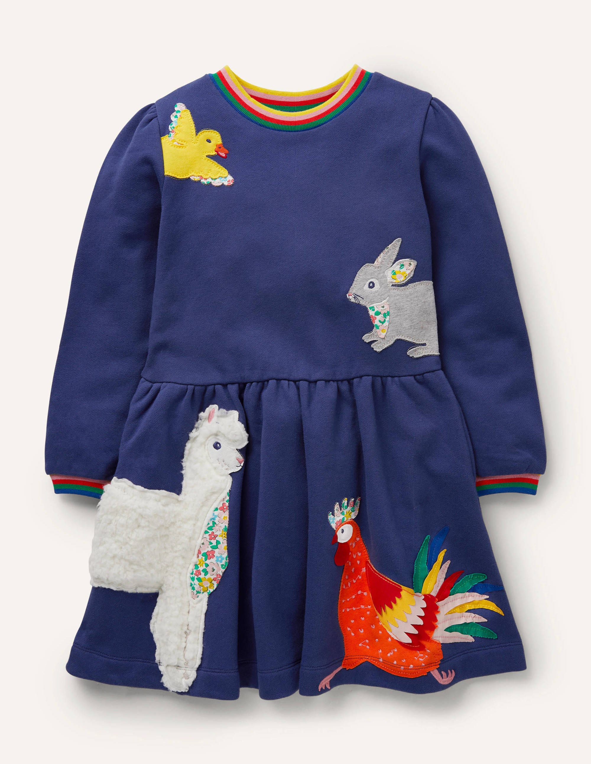 Appliqué Sweatshirt Dress-Starboard Blue Animals - Image 1
