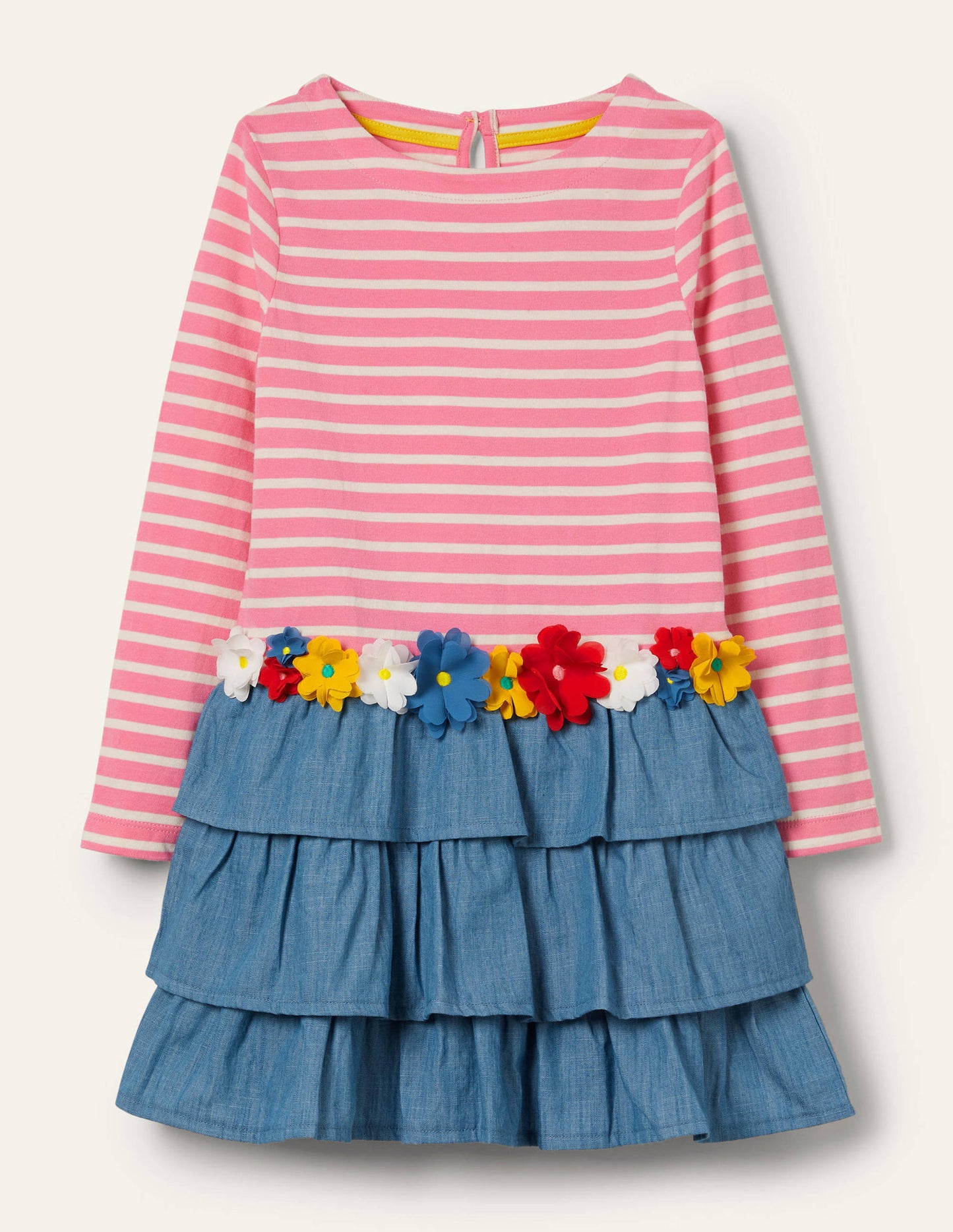 Appliqué Hotchpotch Dress-Formica Pink/ Ivory Flowers