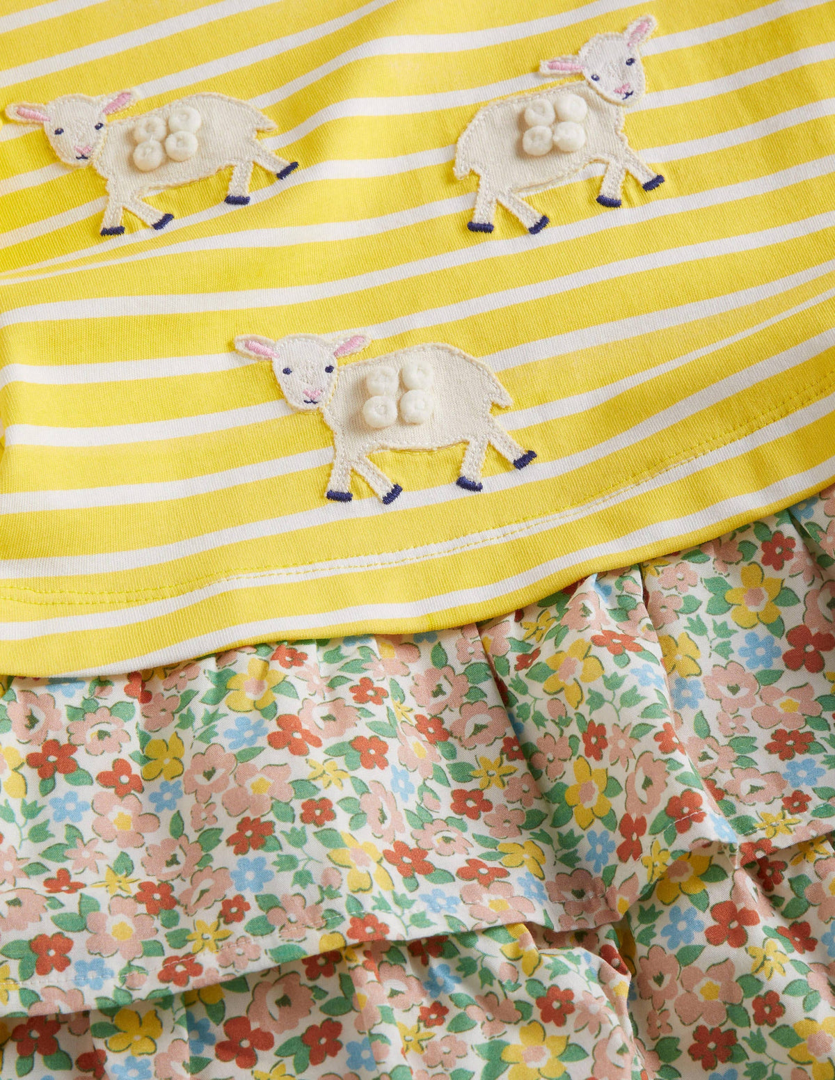 Appliqué Hotchpotch Dress-Sweetcorn Yellow/ Ivory Sheep - Image 3