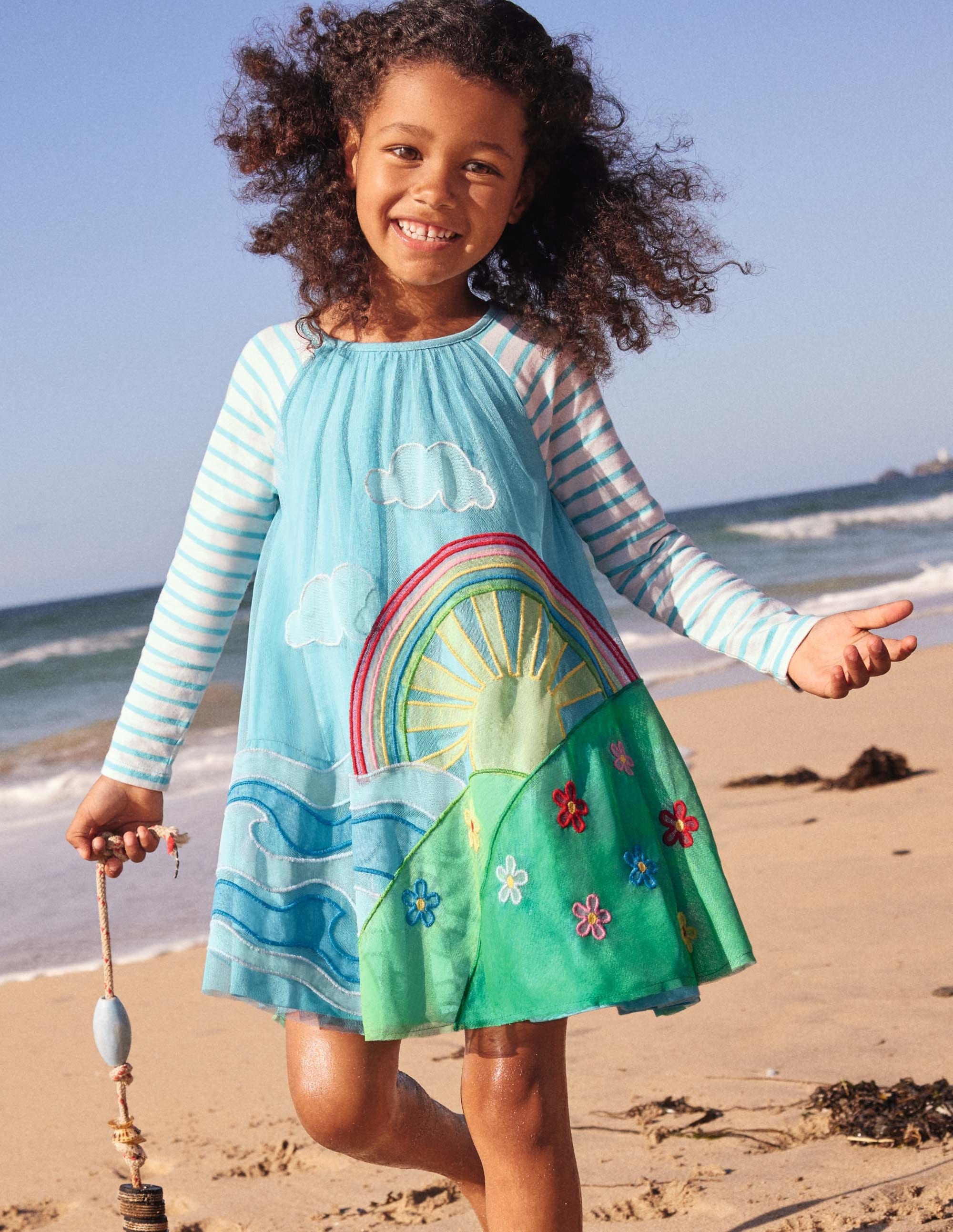 Jersey Tulle Scene Dress-Aqua Blue Weather Scene - Image 4