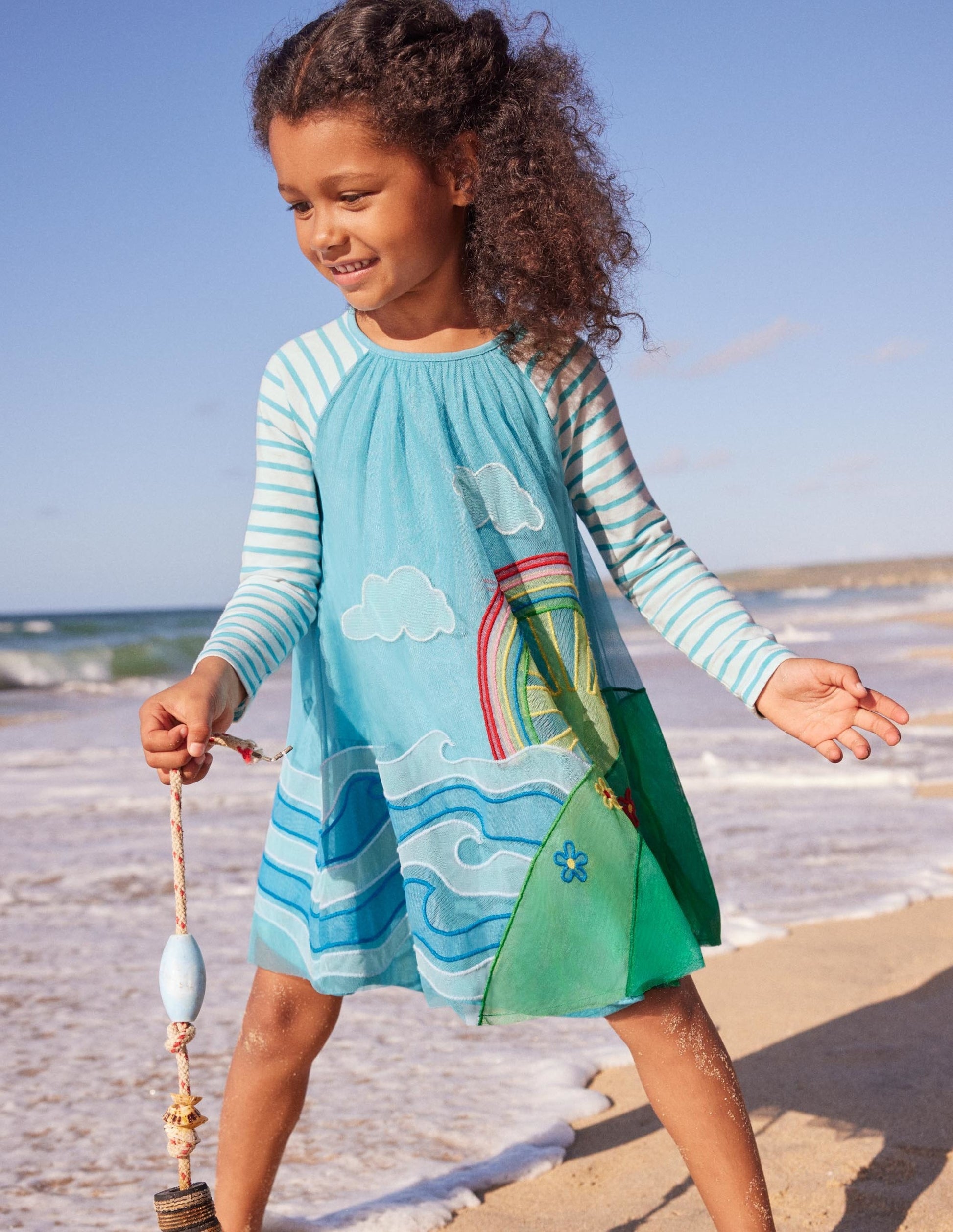 Jersey Tulle Scene Dress-Aqua Blue Weather Scene-5