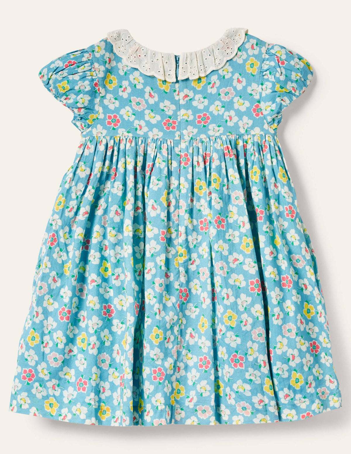 Puff Sleeved Collared Dress-Aqua Blue Clematis-2