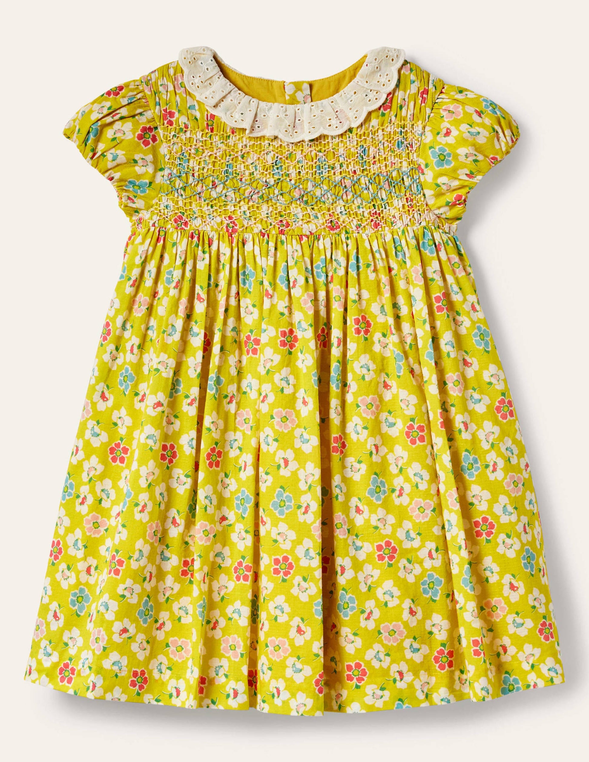 Puff Sleeved Collared Dress-Sweetcorn Yellow Clematis-1