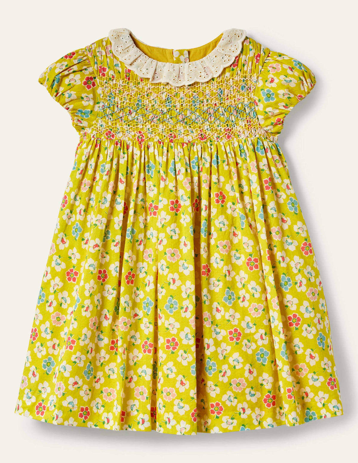Puff Sleeved Collared Dress-Sweetcorn Yellow Clematis - Image 1