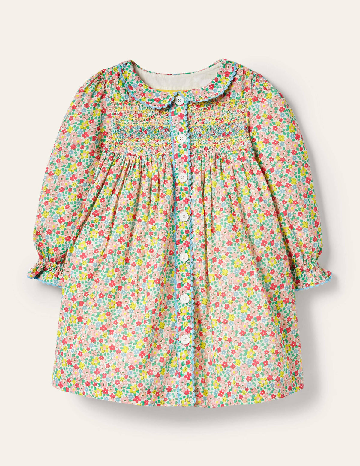 Button-through Smocked Dress-Multi Spring Floral - Image 1