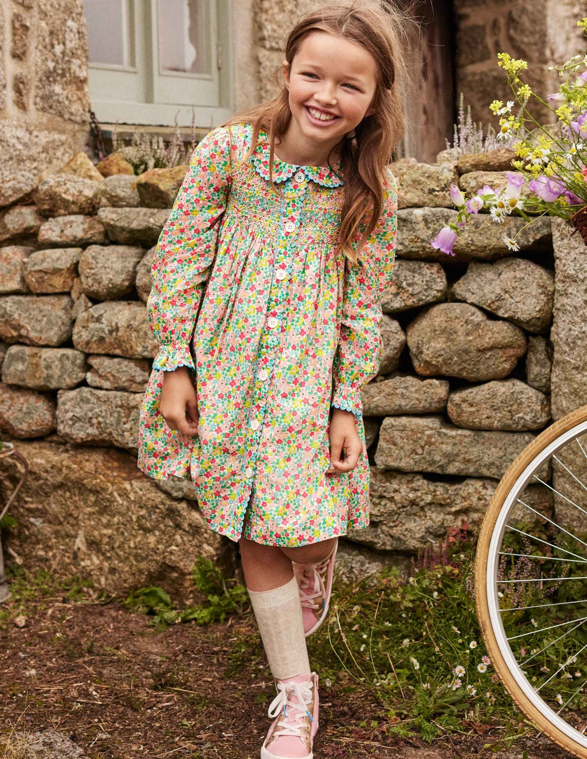Button-through Smocked Dress-Multi Spring Floral - Image 4