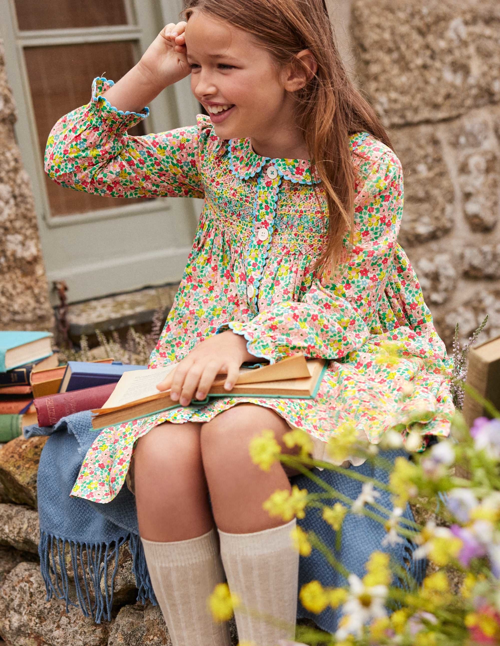 Button-through Smocked Dress-Multi Spring Floral - Image 9