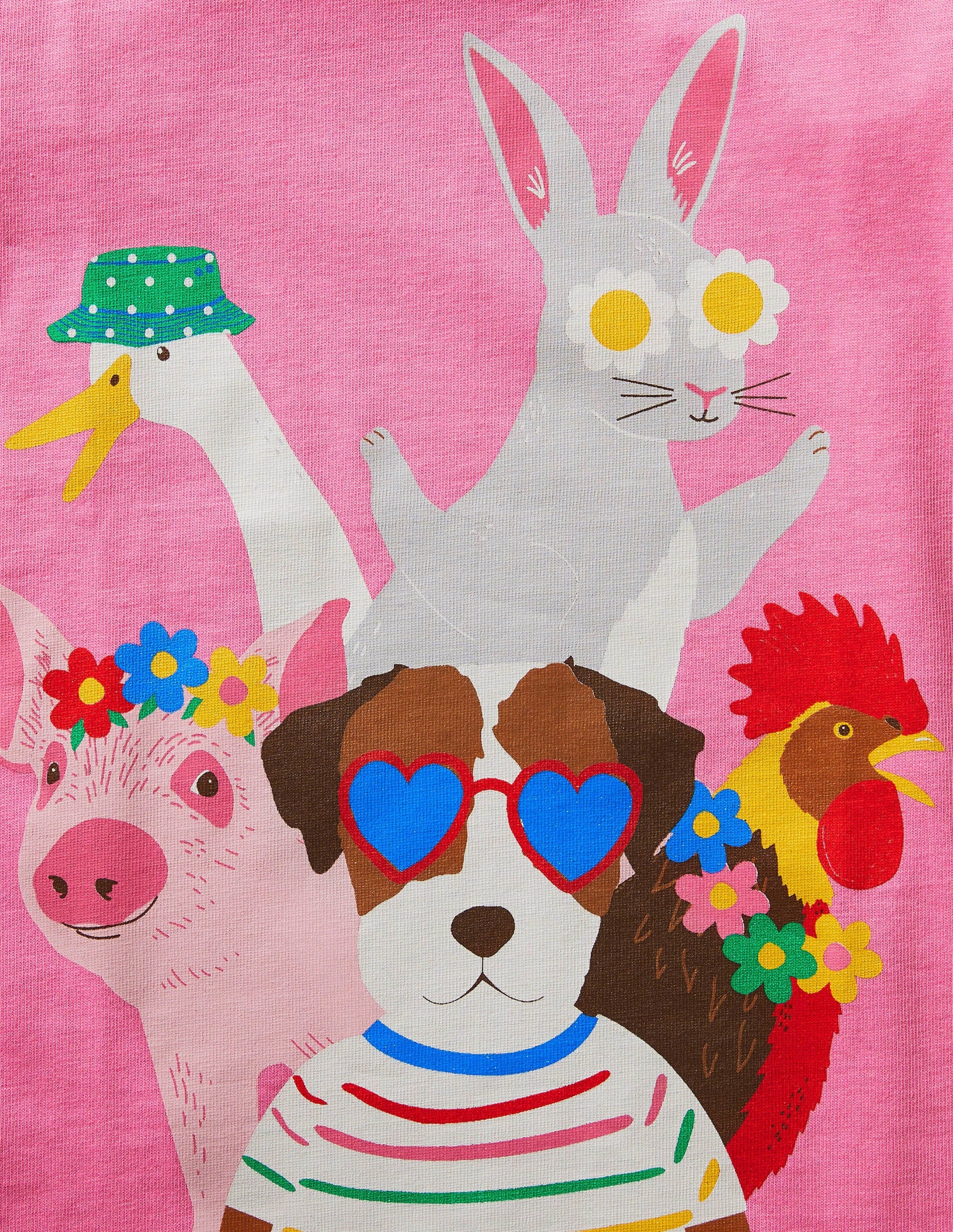 Long sleeve Graphic T-shirt-Bright Petal Pink Farm Scene - Image 3