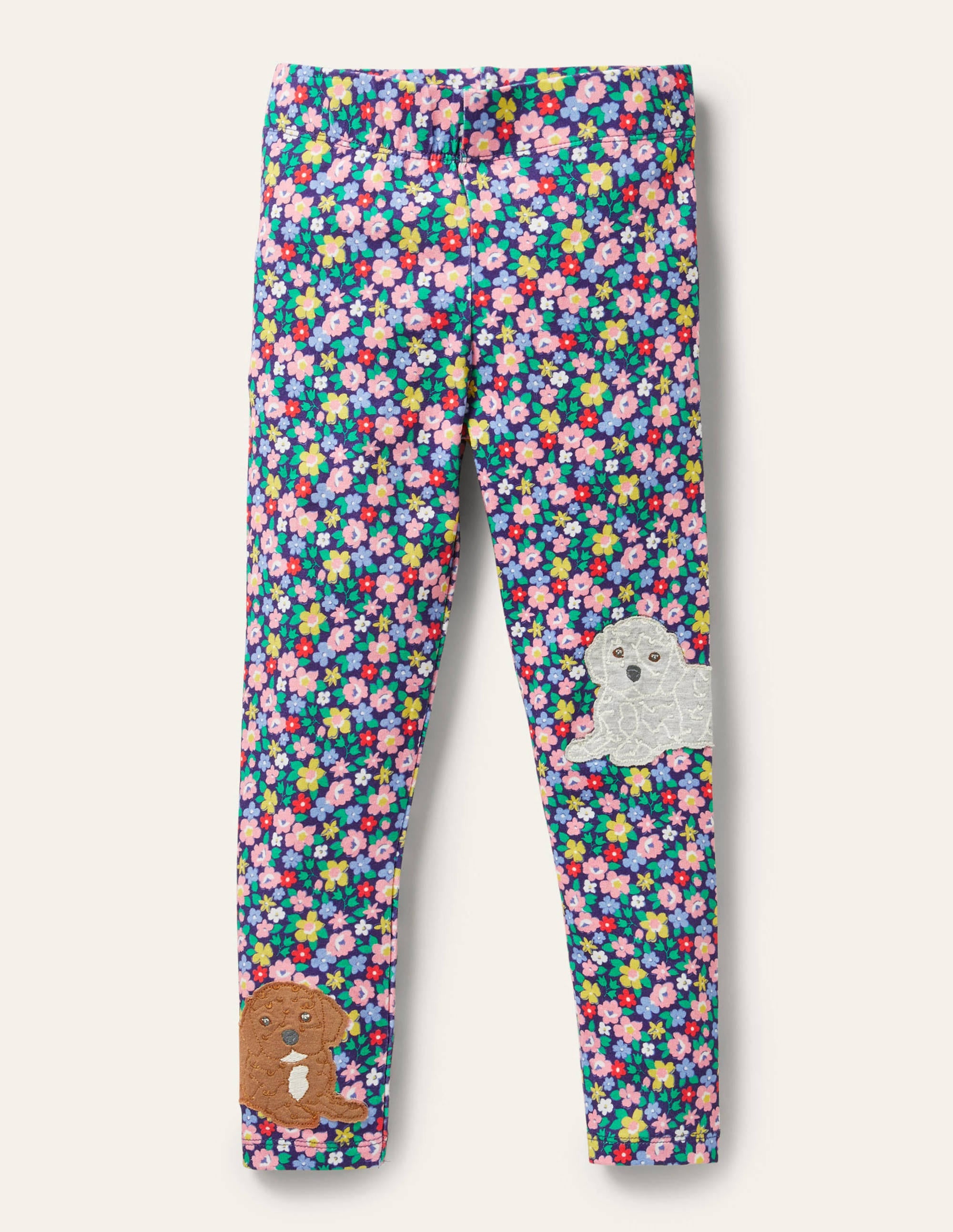Fun Appliqué Leggings-Starboard Blue Floral Puppies - Image 1