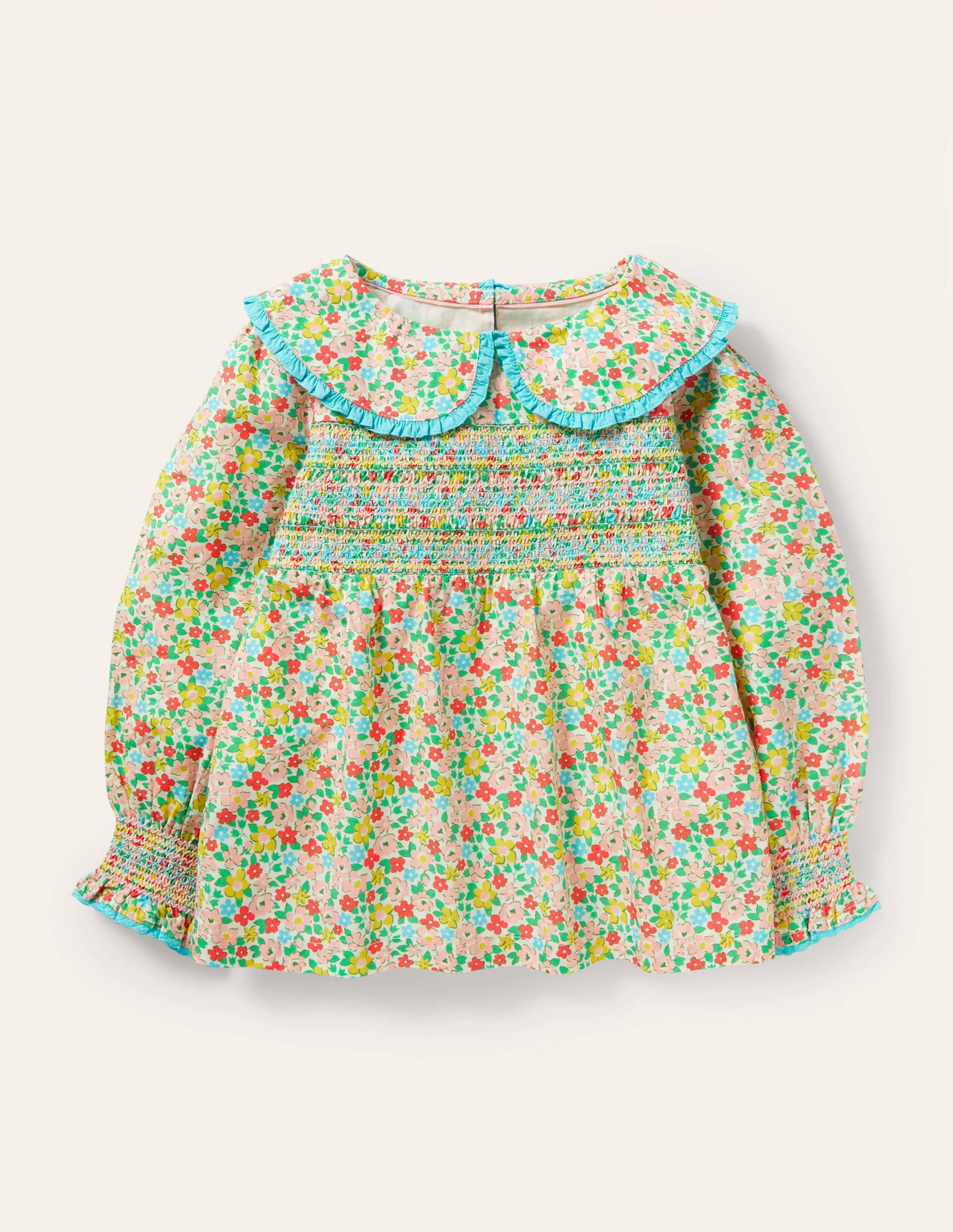 Smocked Collared Woven Top-Multi Spring Floral - Image 1