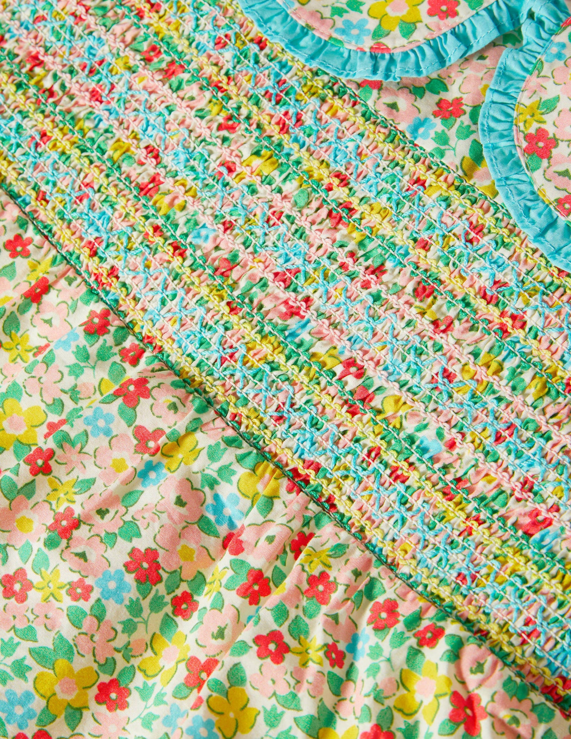 Smocked Collared Woven Top-Multi Spring Floral-3