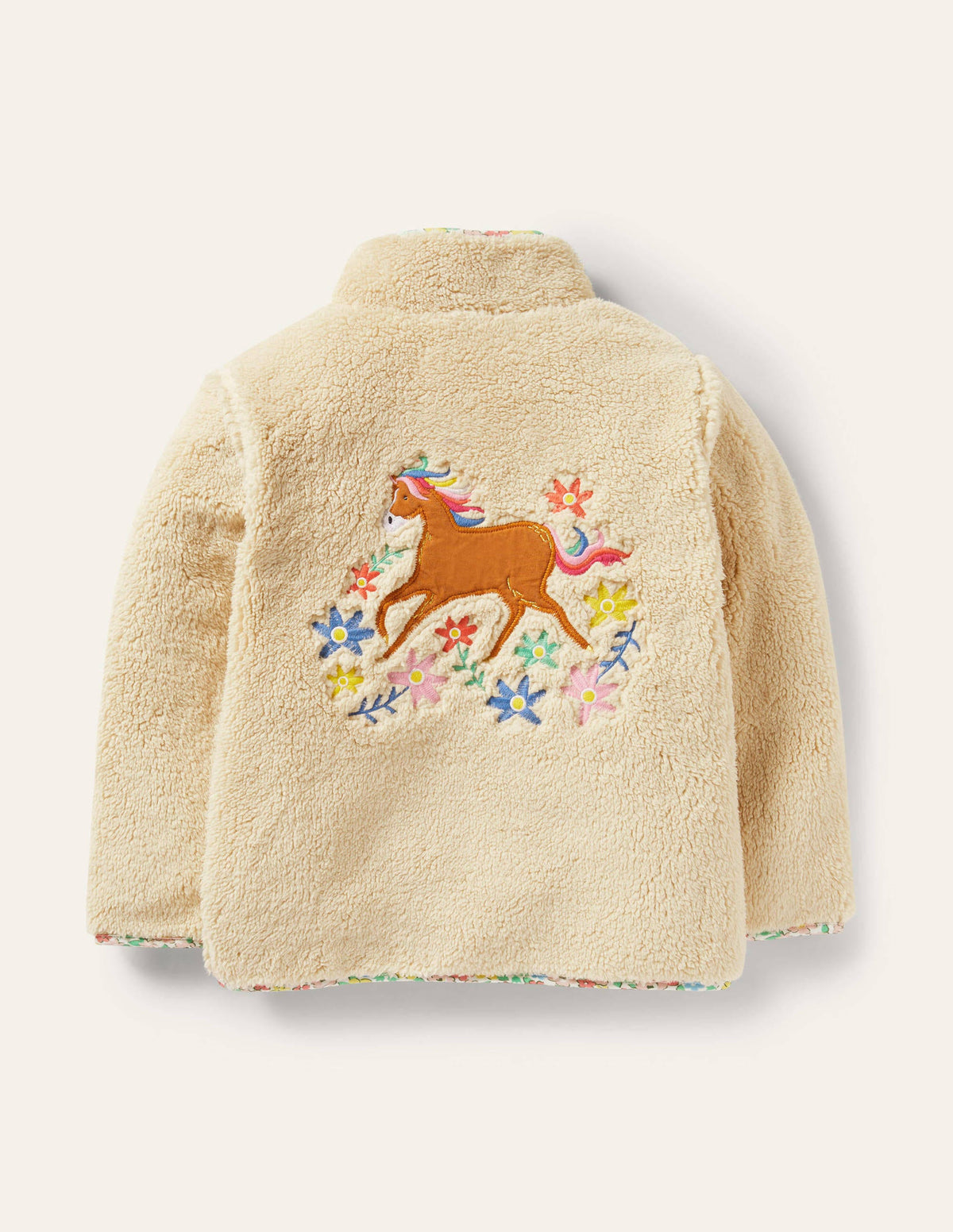 Half-Zip Teddy Sweatshirt-Oatmeal Embroidered Horse - Image 2