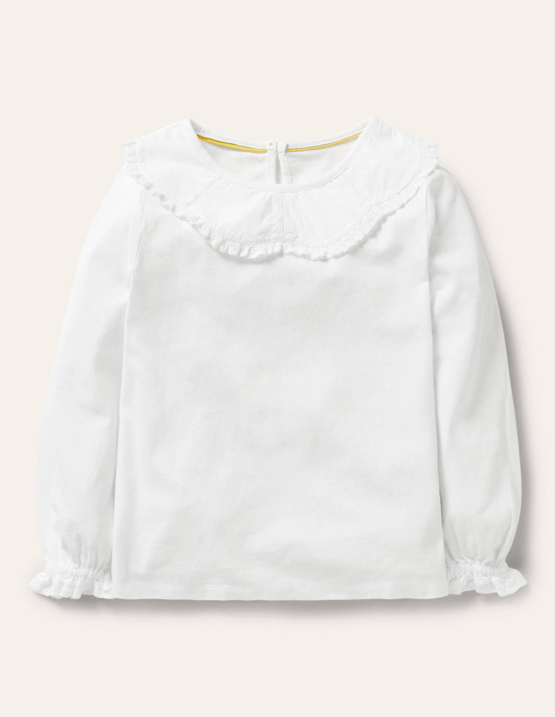 Lace Collared Cotton Top-White-1