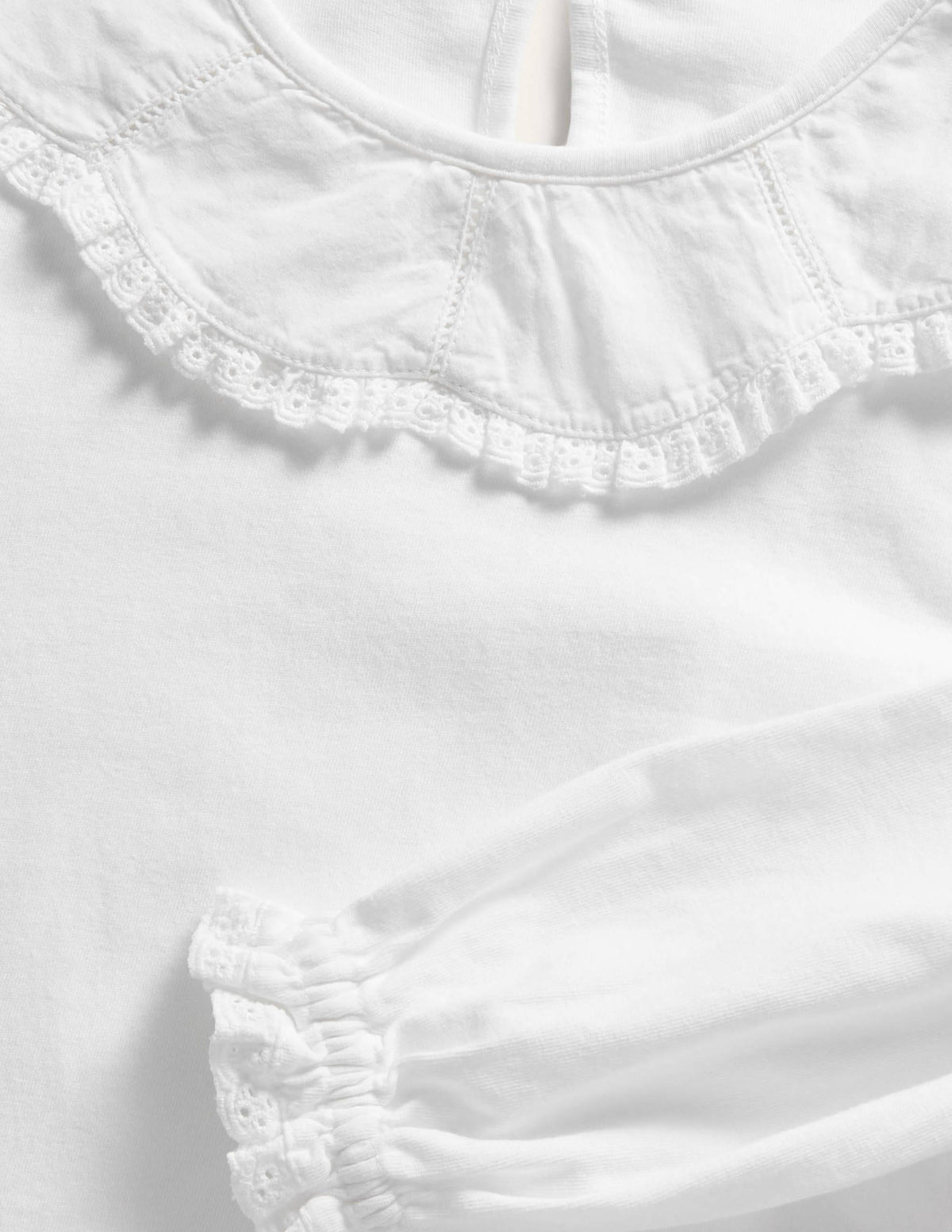 Lace Collared Cotton Top-White - Image 3