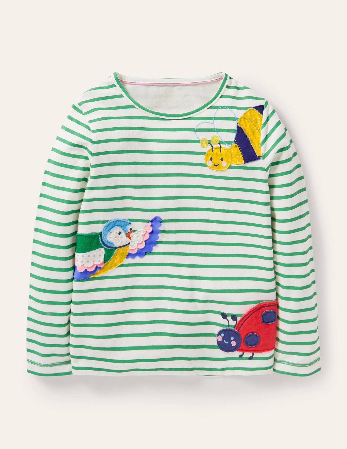 Big Appliqué T-shirt-Ivory/Aloe Green Bugs-1