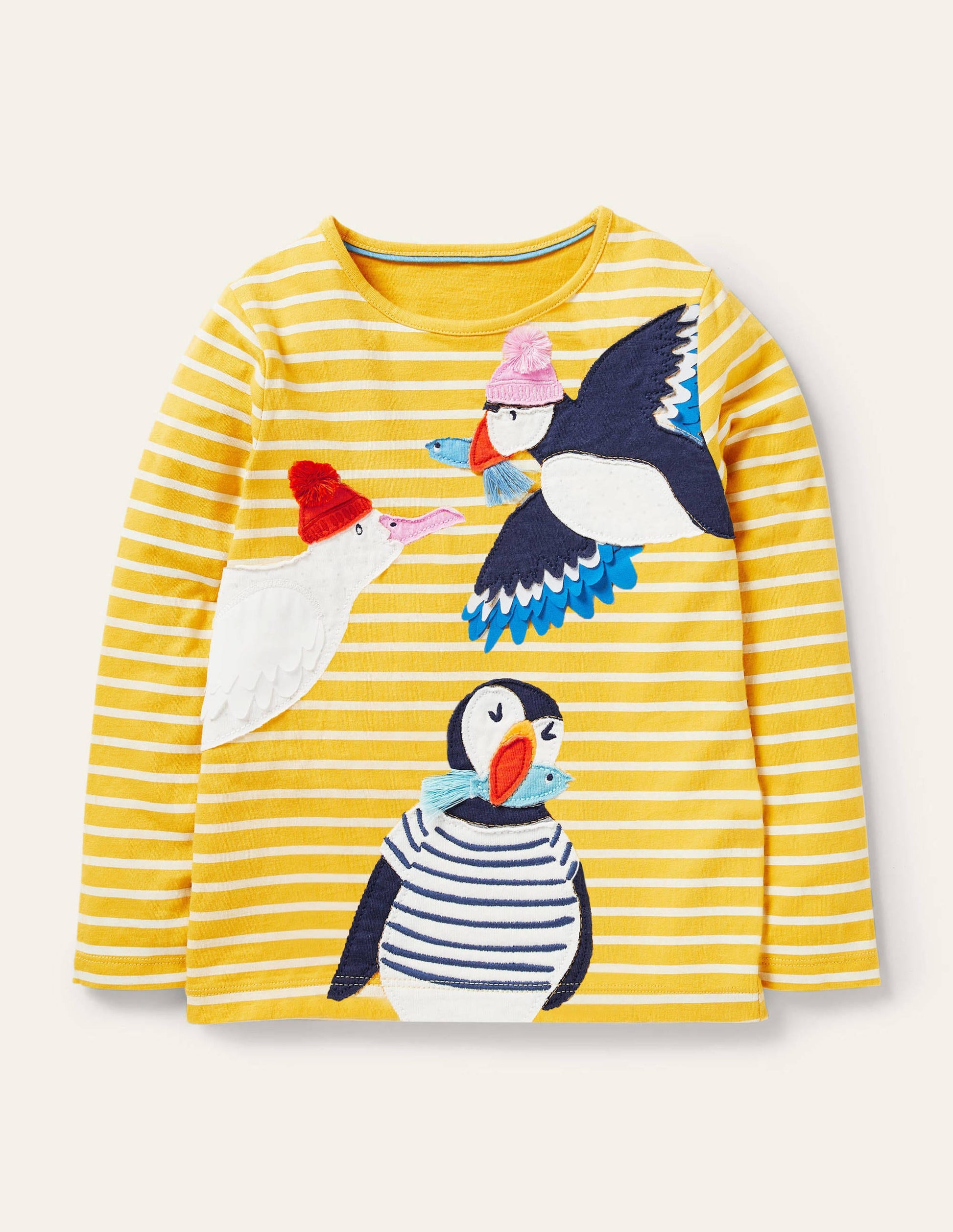 Big Appliqué T-shirt-Sweetcorn Yellow/Ivory Birds-1