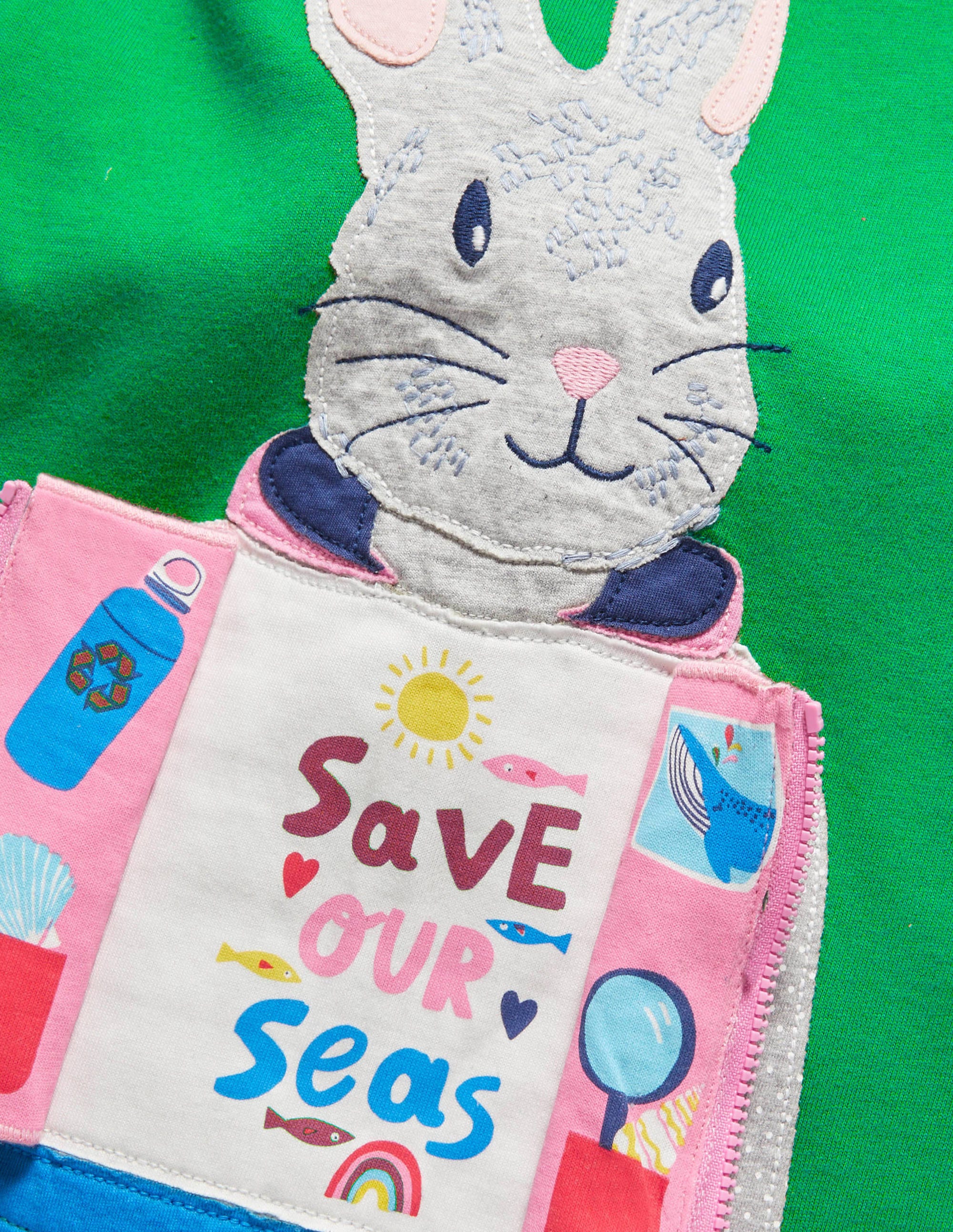Zip Detail T-shirt-Green Pepper Bunny - Image 3
