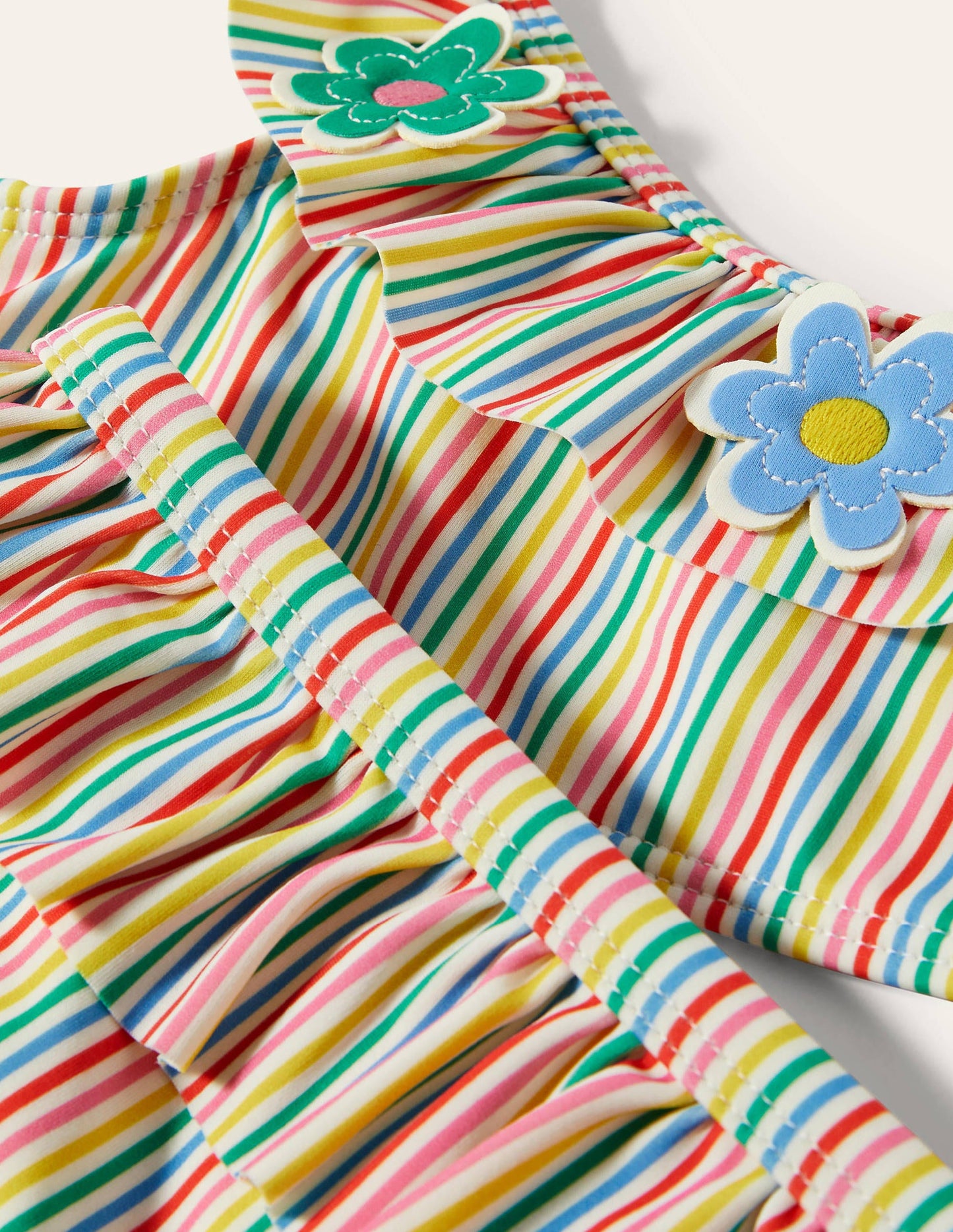 Frill Bikini Set-Ivory/Multi Stripe Flowers