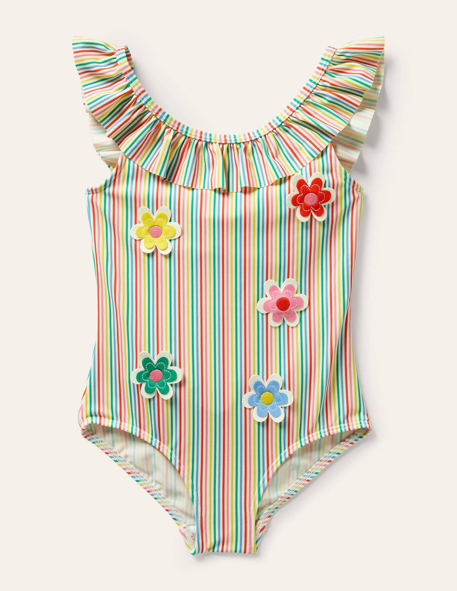 Frill Swimsuit-Ivory/Multi Stripe Flowers-1