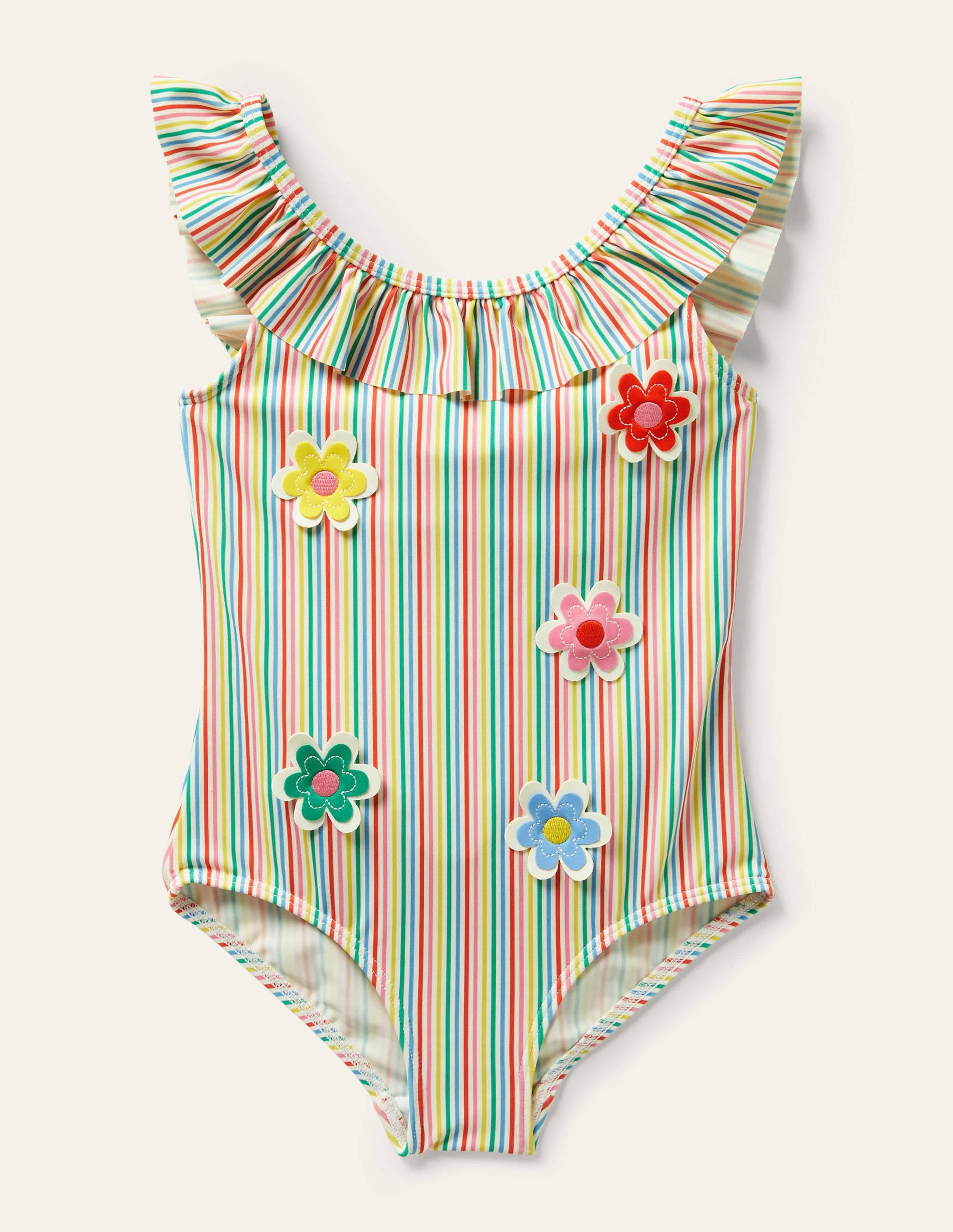 Frill Swimsuit-Ivory/Multi Stripe Flowers - Image 1
