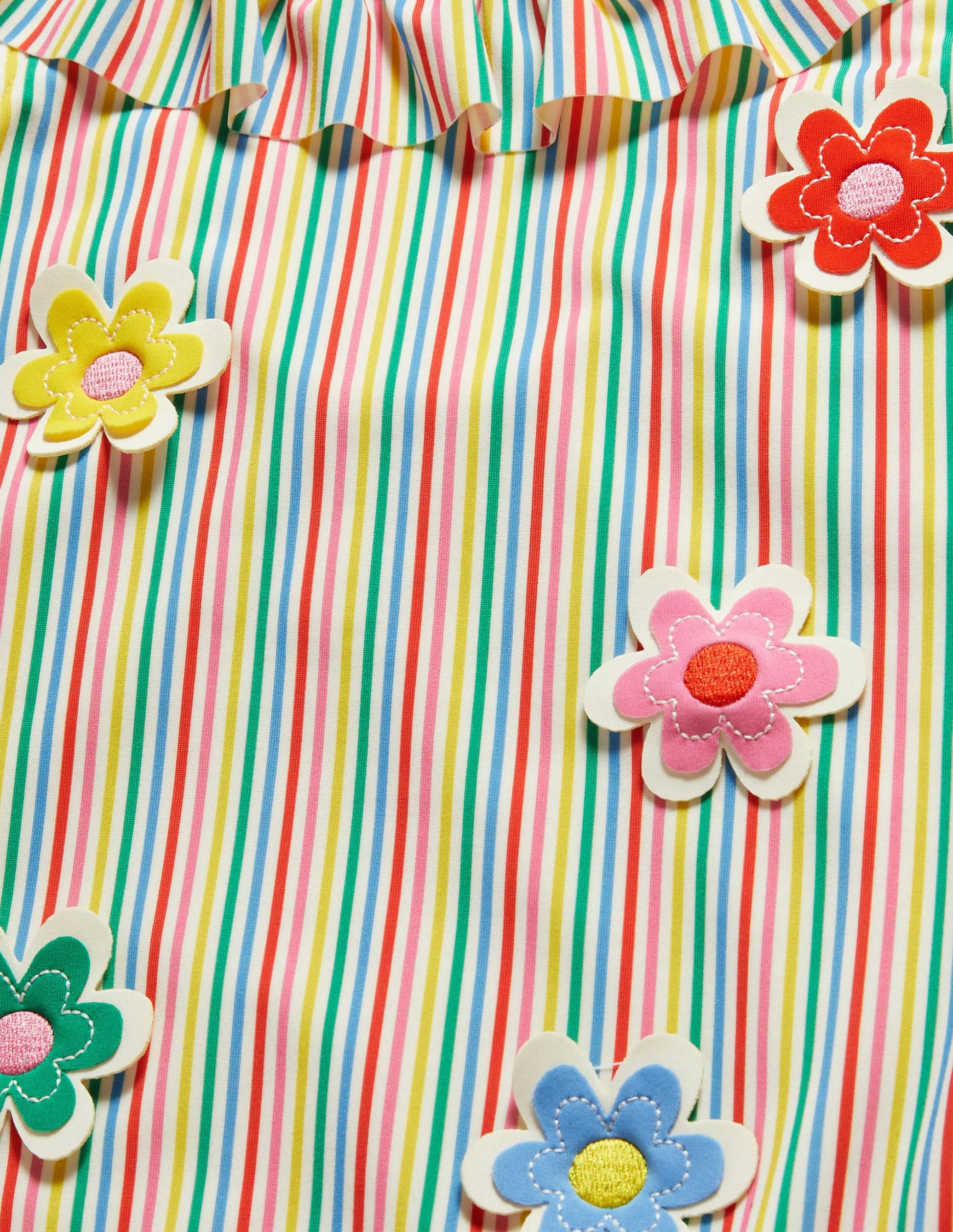 Frill Swimsuit-Ivory/Multi Stripe Flowers-3
