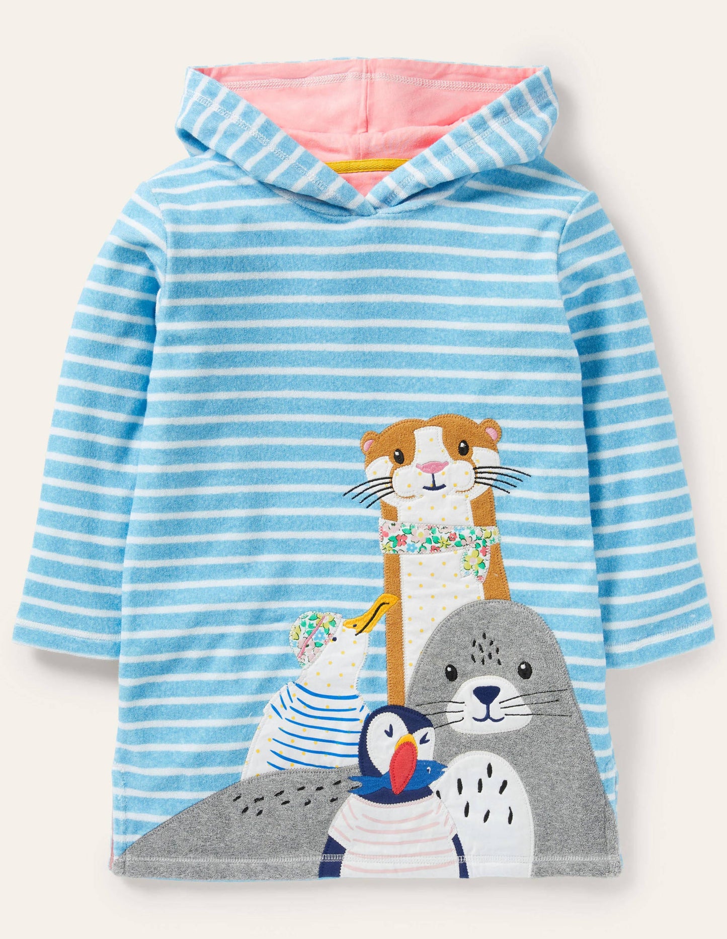 Appliqué Towelling Beach Dress-Aqua/Ivory Sea Friends