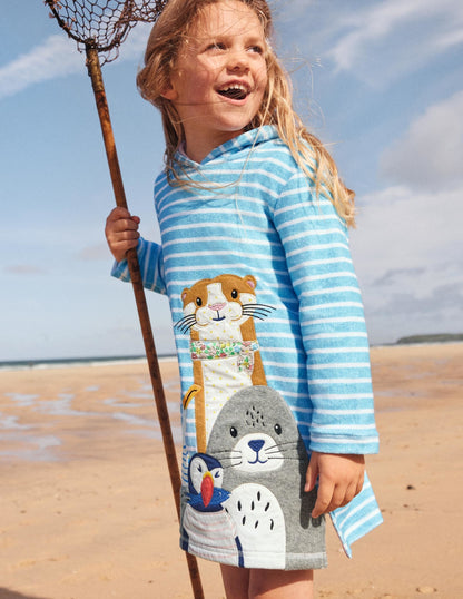 Appliqué Towelling Beach Dress-Aqua/Ivory Sea Friends-5