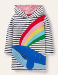 Appliqué Towelling Beach Dress-Ivory/ Starboard Blue Whale