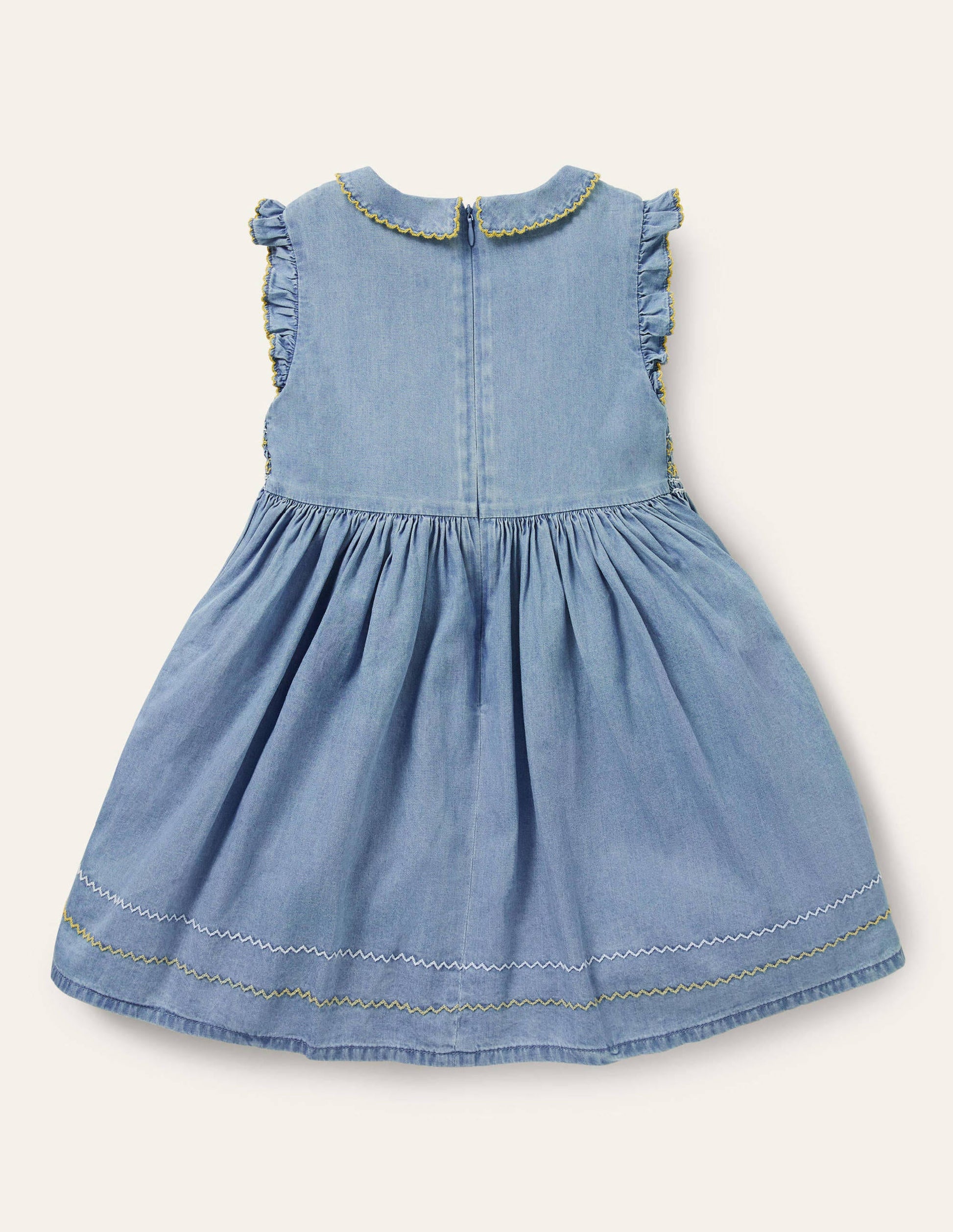 Smocked Woven Dress-Chambray-2