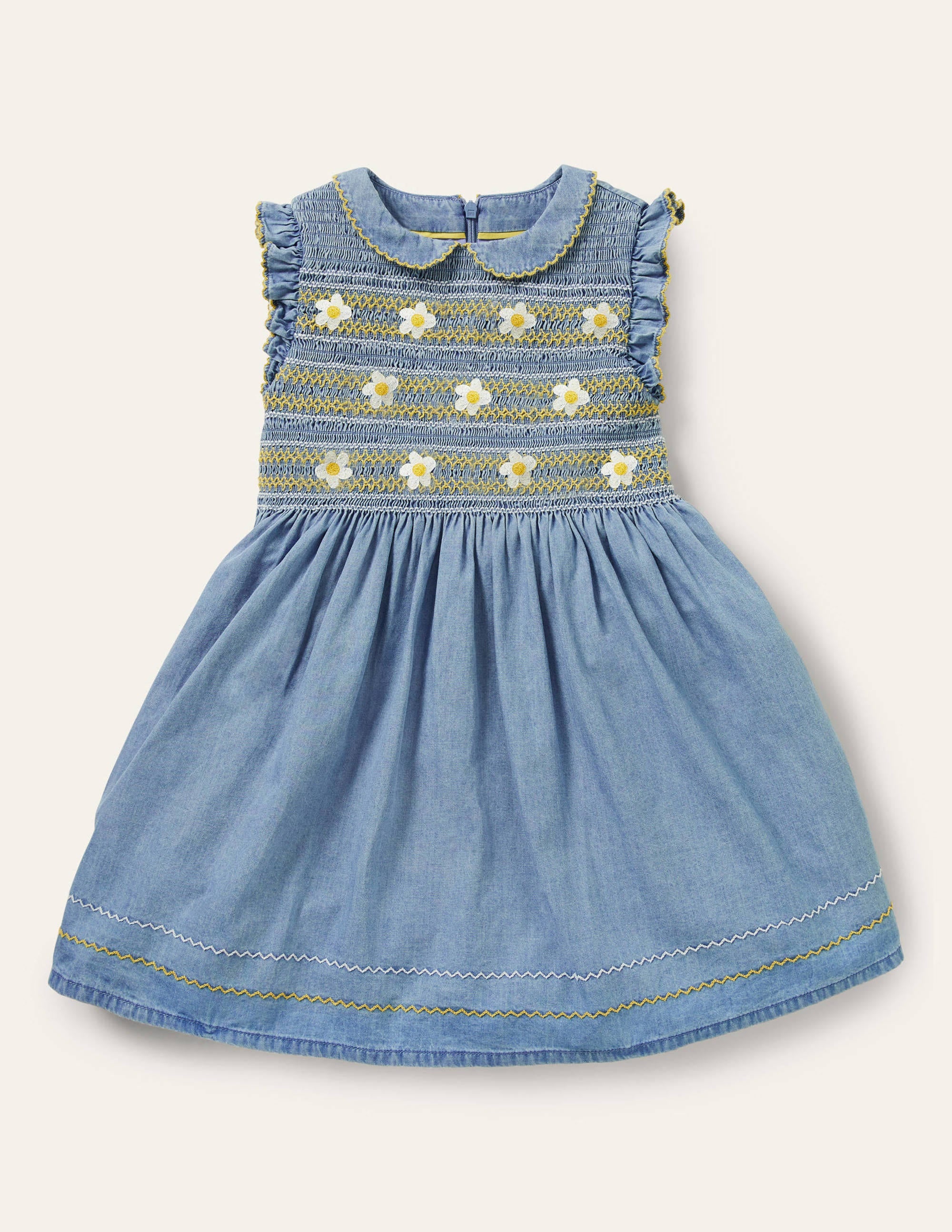 Smocked Woven Dress-Chambray - Image 1