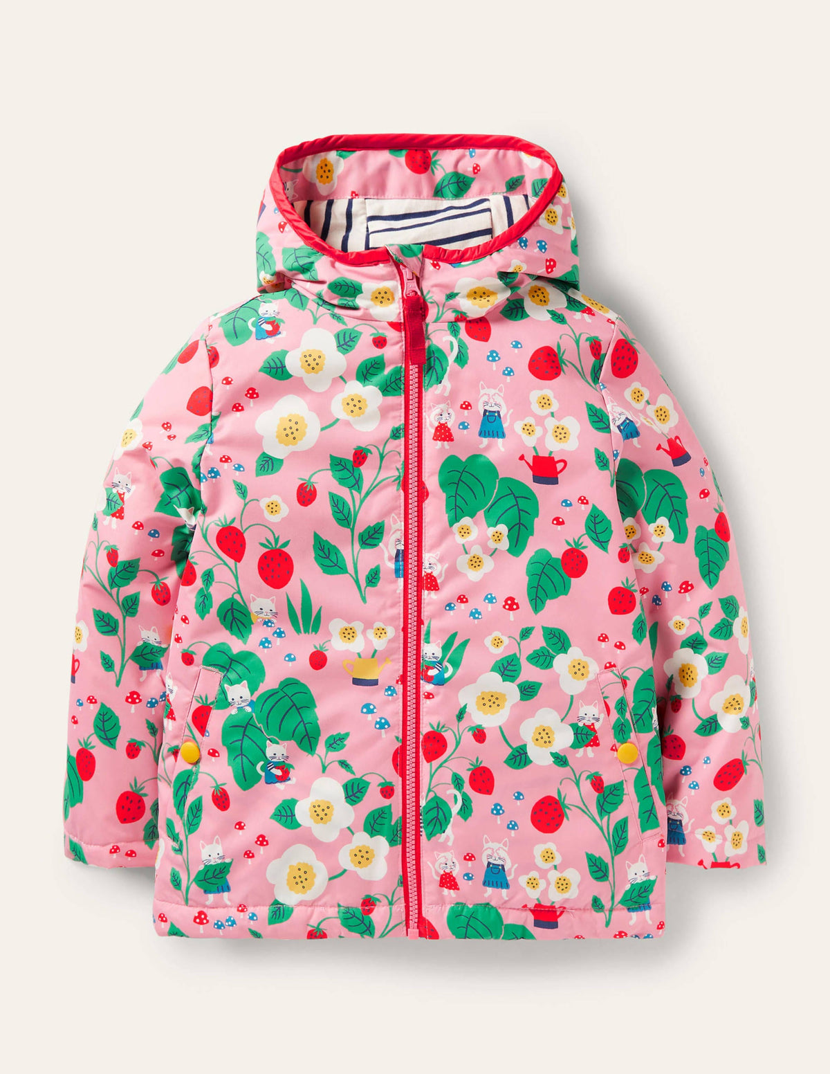 Jersey Lined Showerproof Coat-Pink Lemonade Strawberry Patch - Image 1