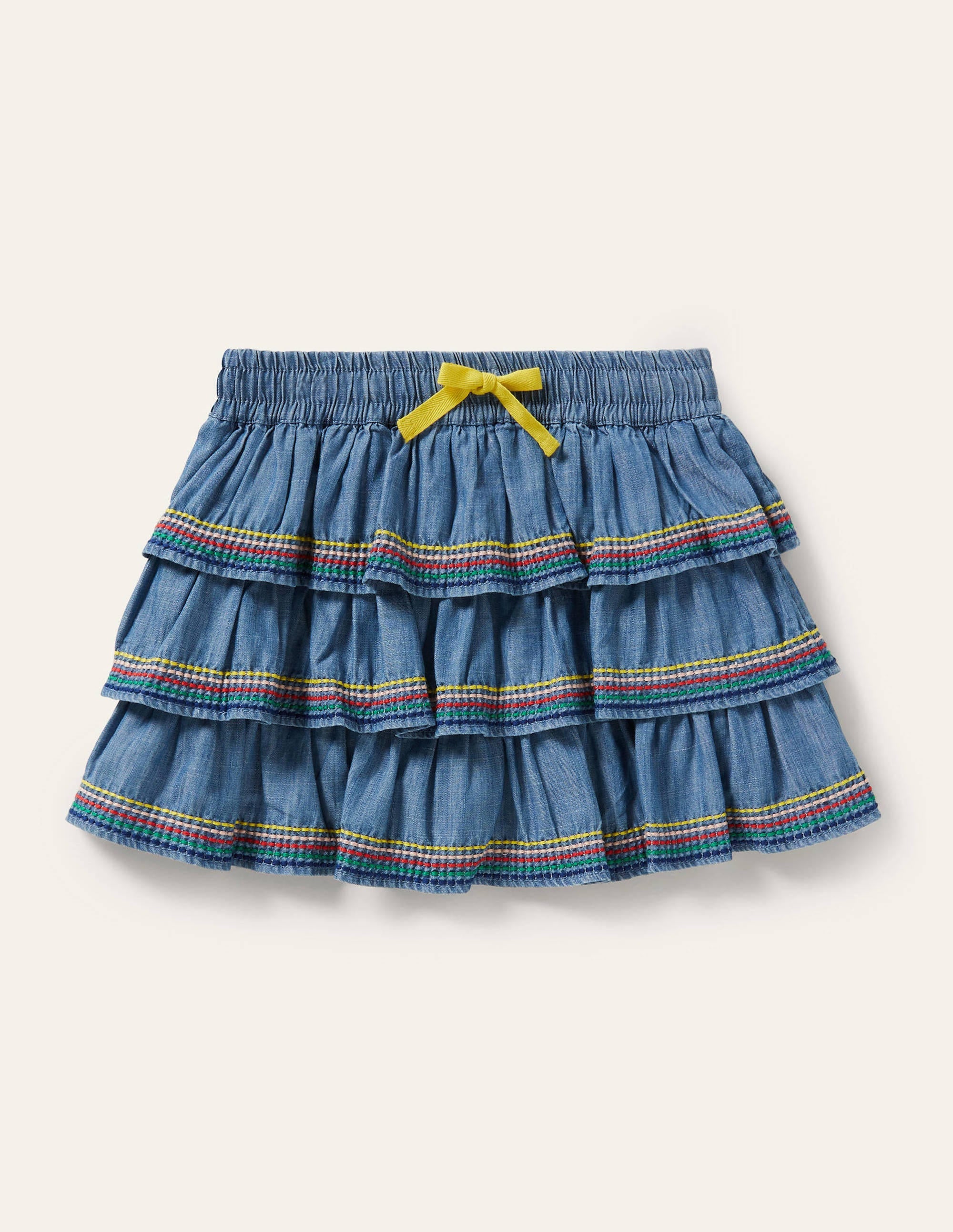 Tiered Woven Skort-Mid Vintage Denim - Image 1