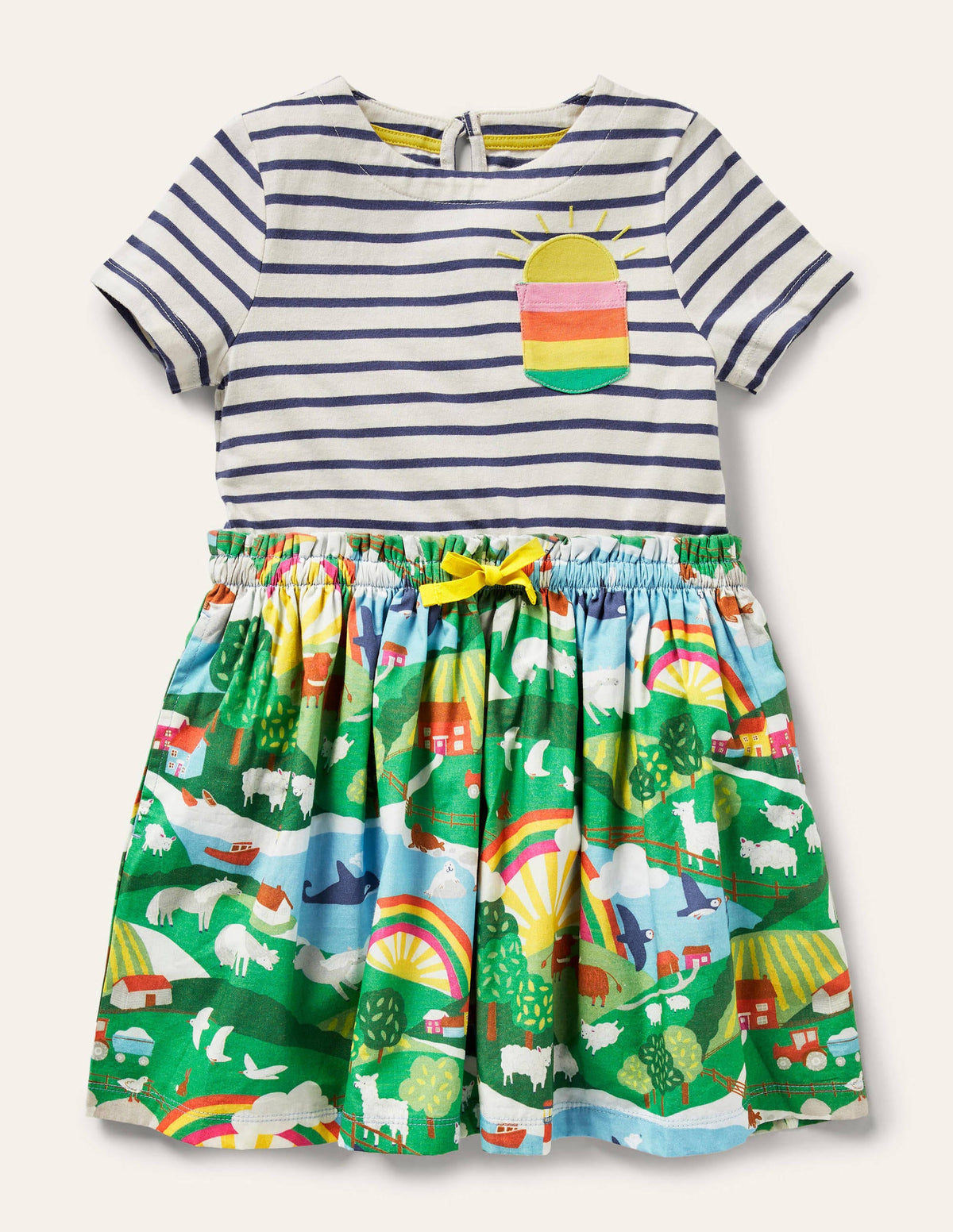 Short-sleeve Hotchpotch Dress-Ivory/ Starboard Blue Scene - Image 1