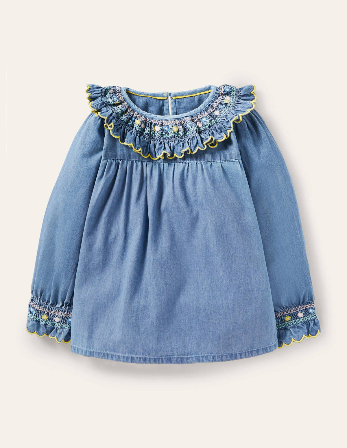 Smocked Collar Denim Top-Chambray - Image 1