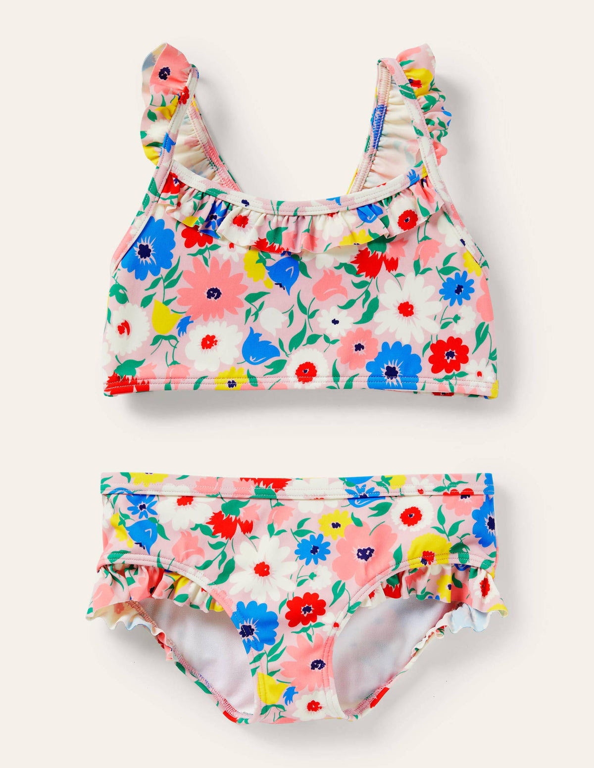 Frilly Strap Bikini Set-Boto Pink Paintily Floral-1