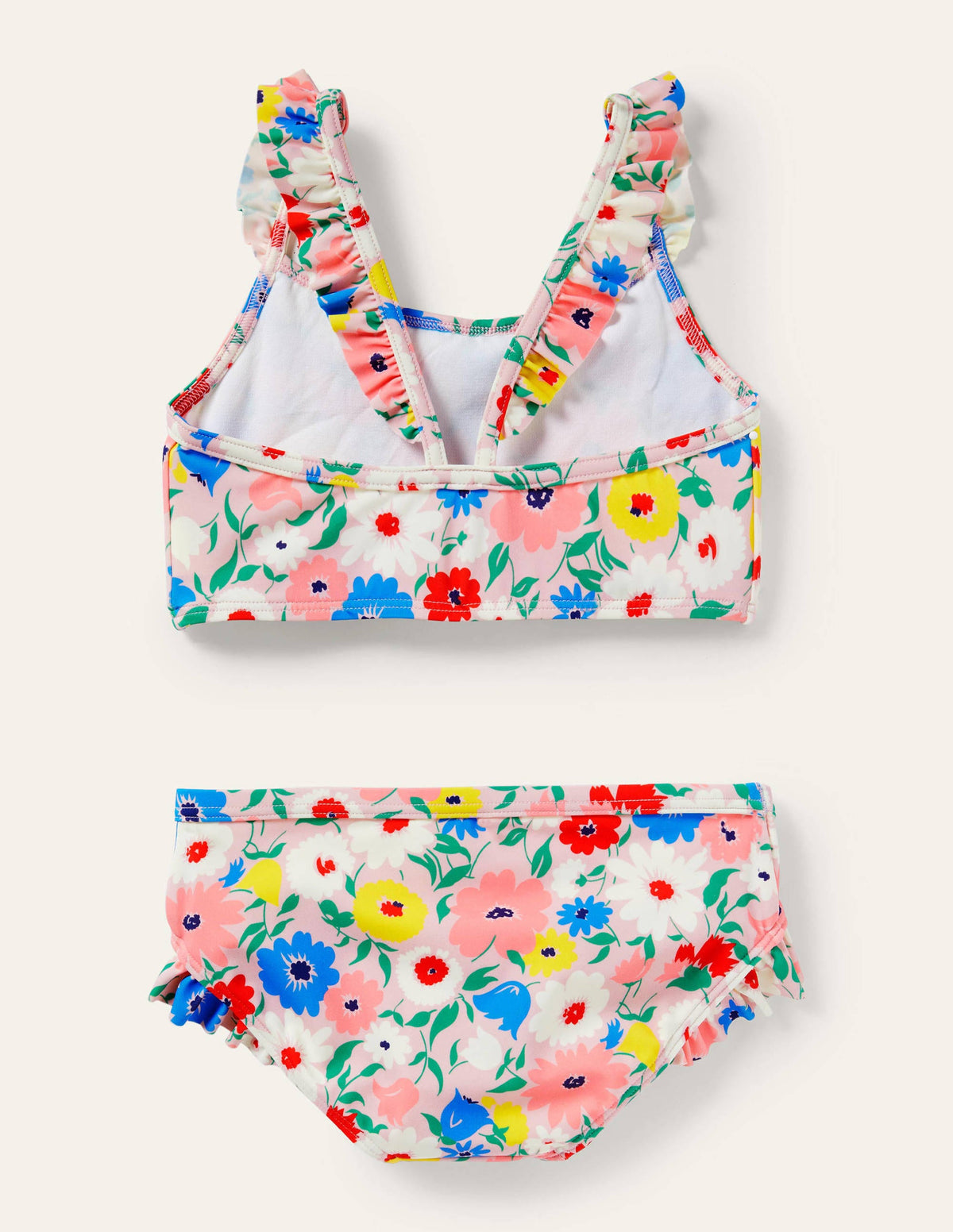 Frilly Strap Bikini Set-Boto Pink Paintily Floral-2