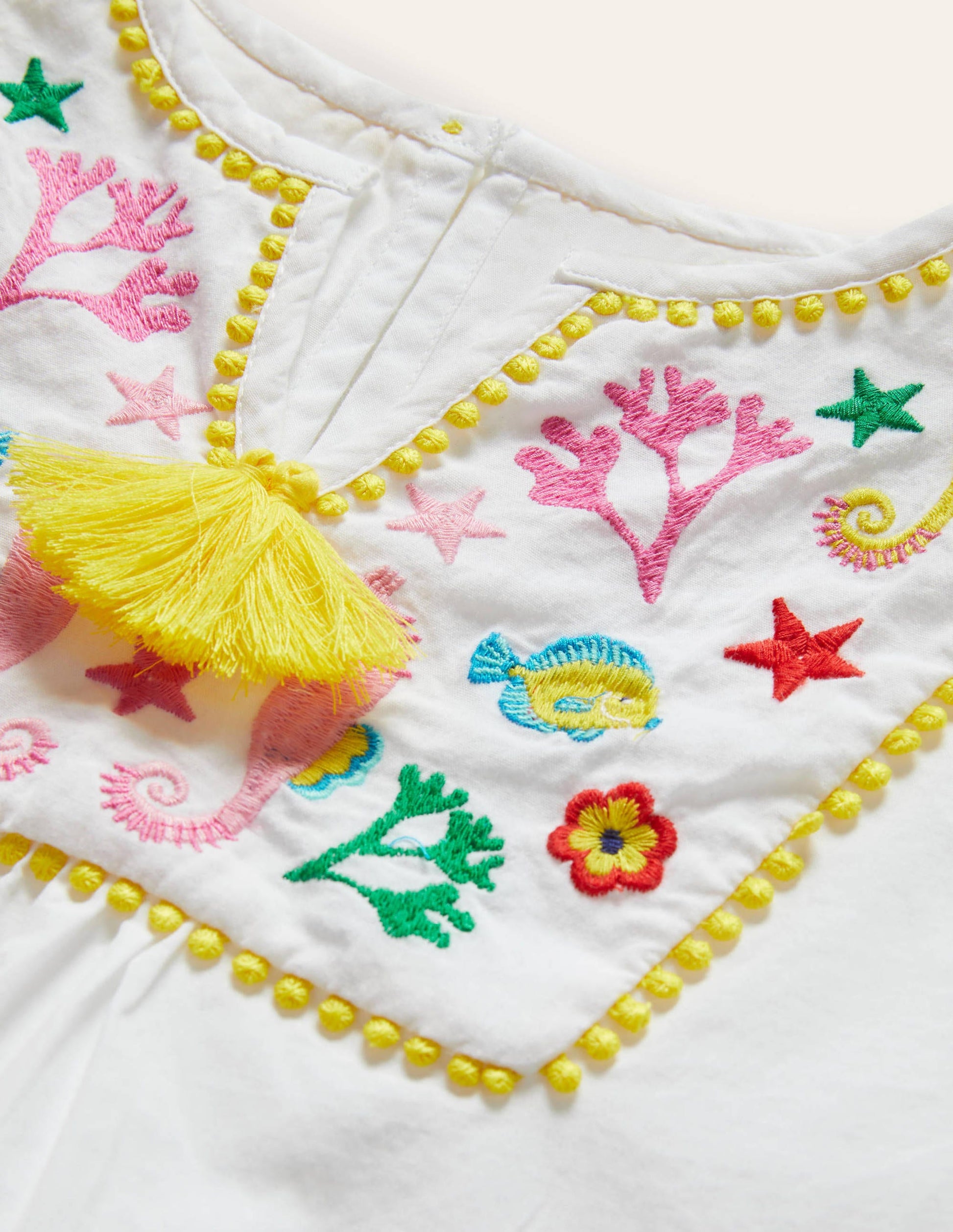 Long-sleeve Embroidered Kaftan-White Sea Life-3