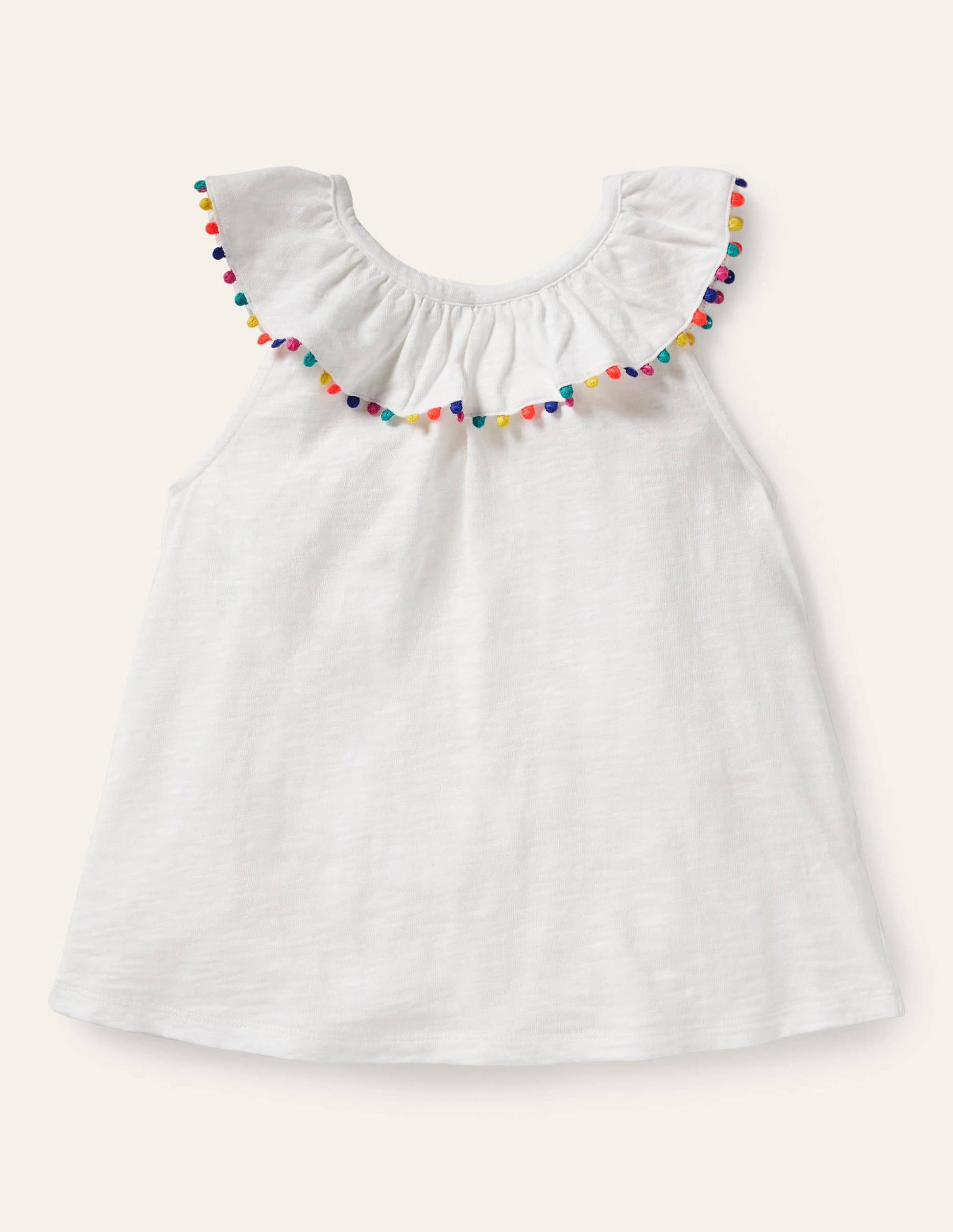 Charlie Pom Jersey Tank Top-White-1